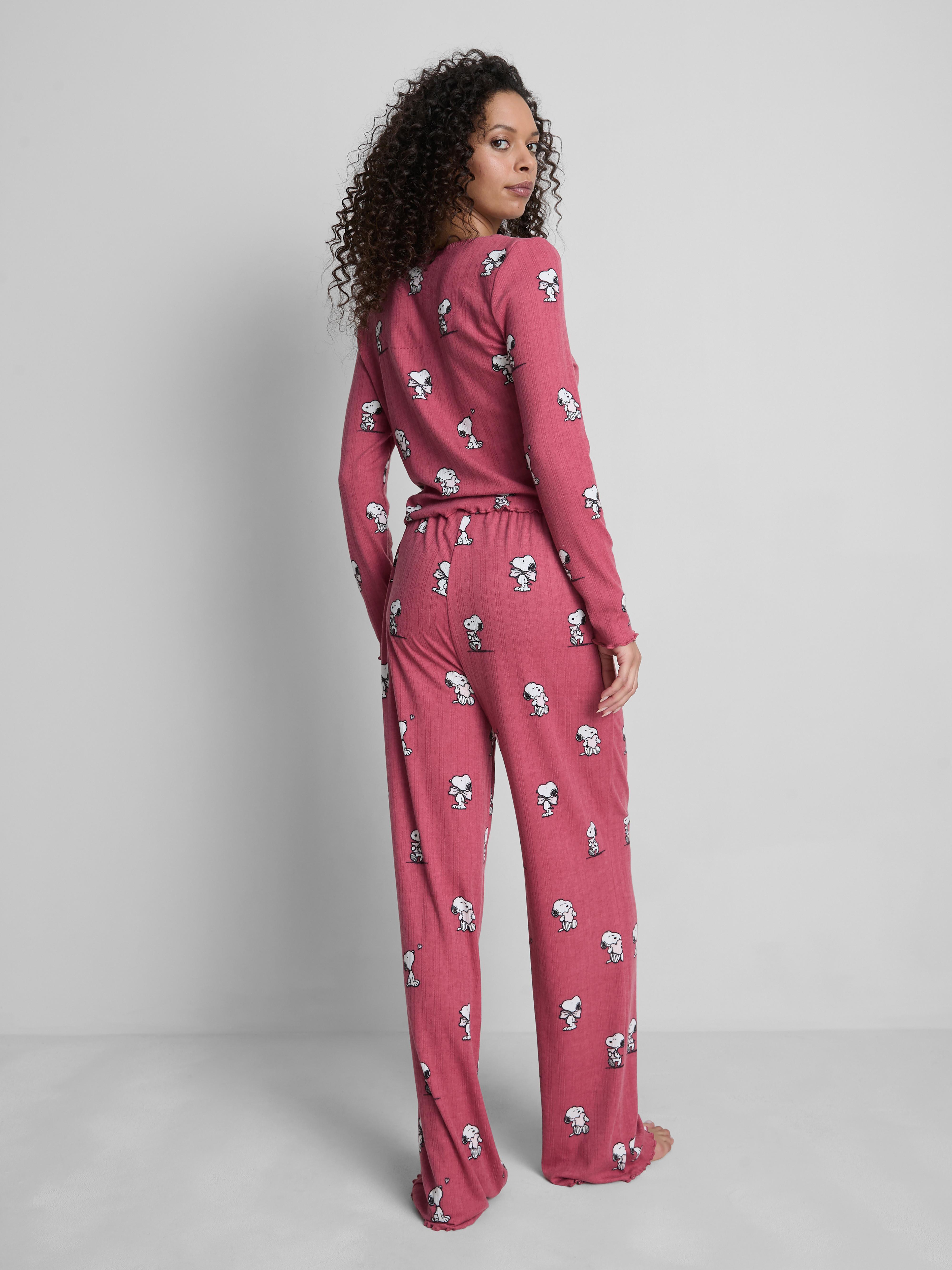 Women's Dark Pink Snoopy Graphic Button Through Pajama Top