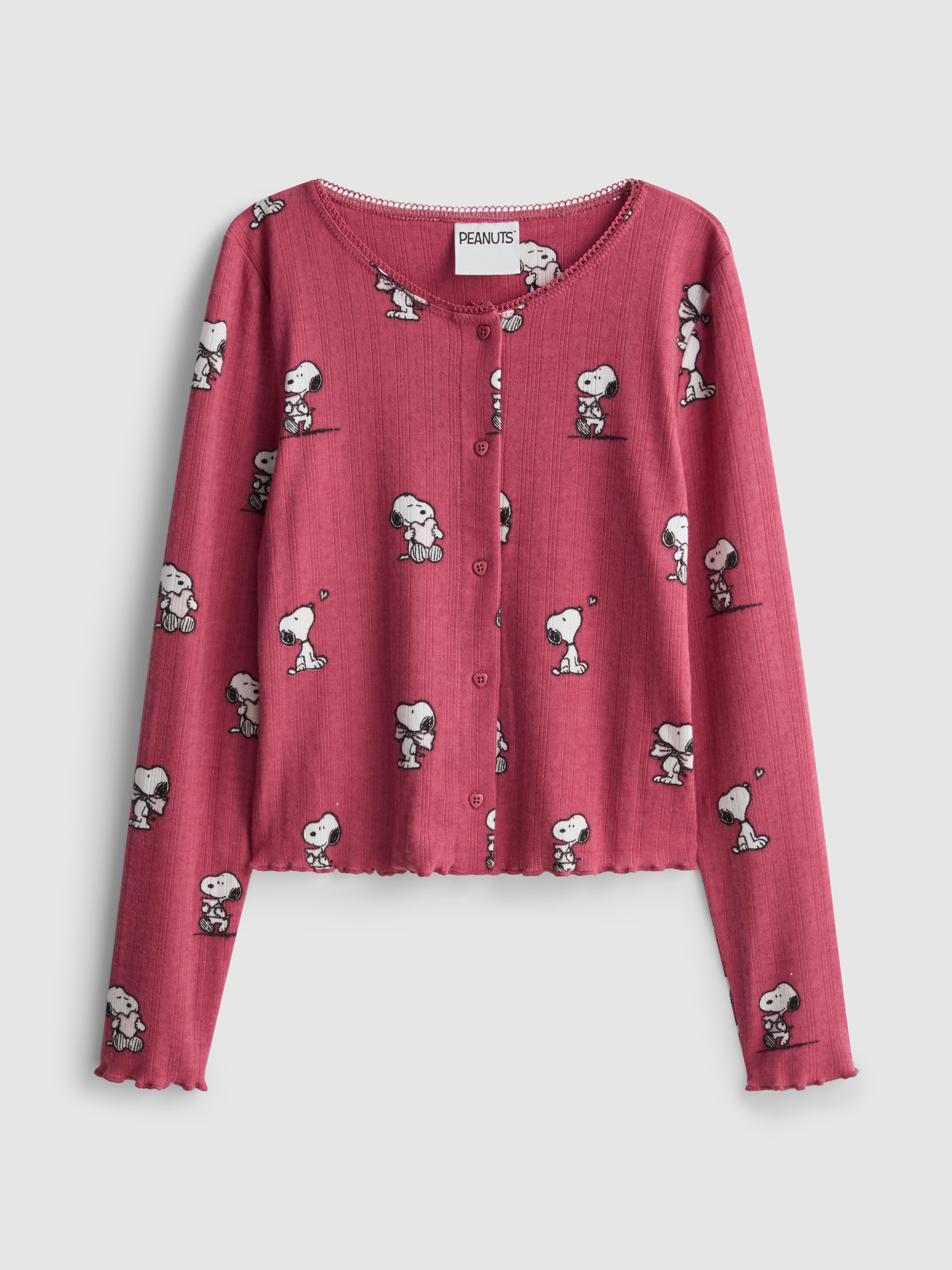 Women's Dark Pink Snoopy Graphic Button Through Pajama Top