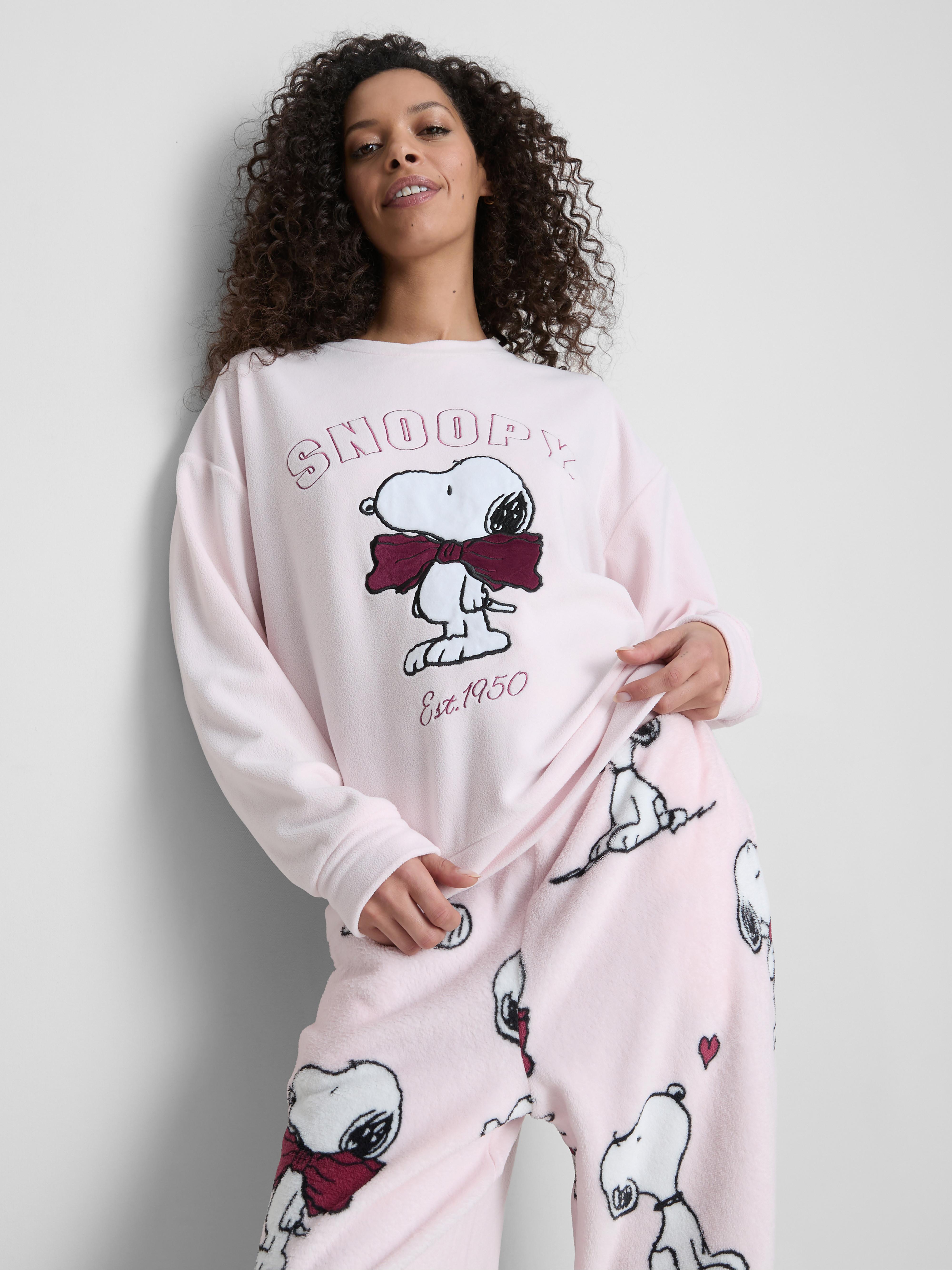 Women's Pink Snoopy Plush Crew Neck Pajama Top