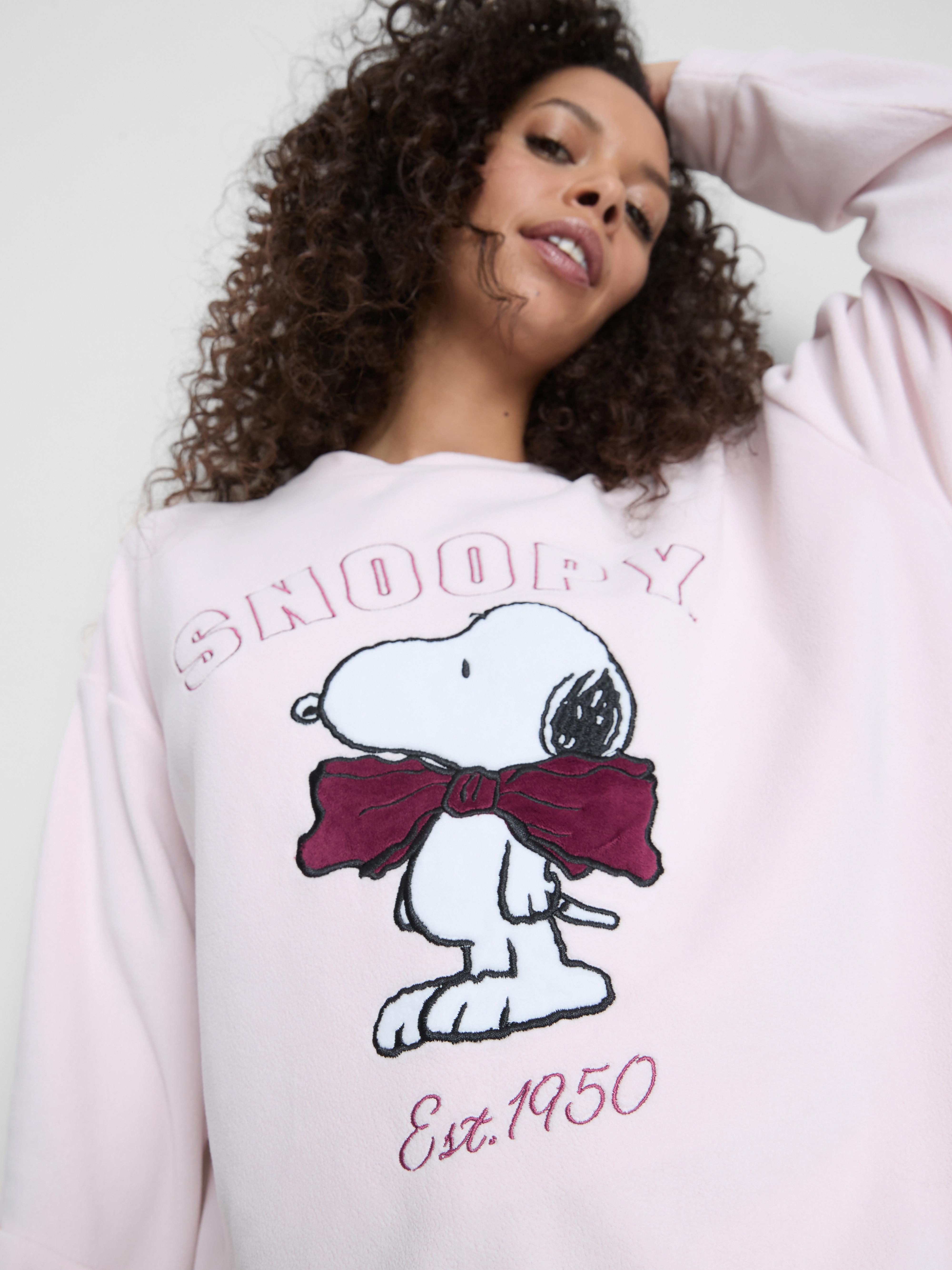 Women's Pink Snoopy Plush Crew Neck Pajama Top
