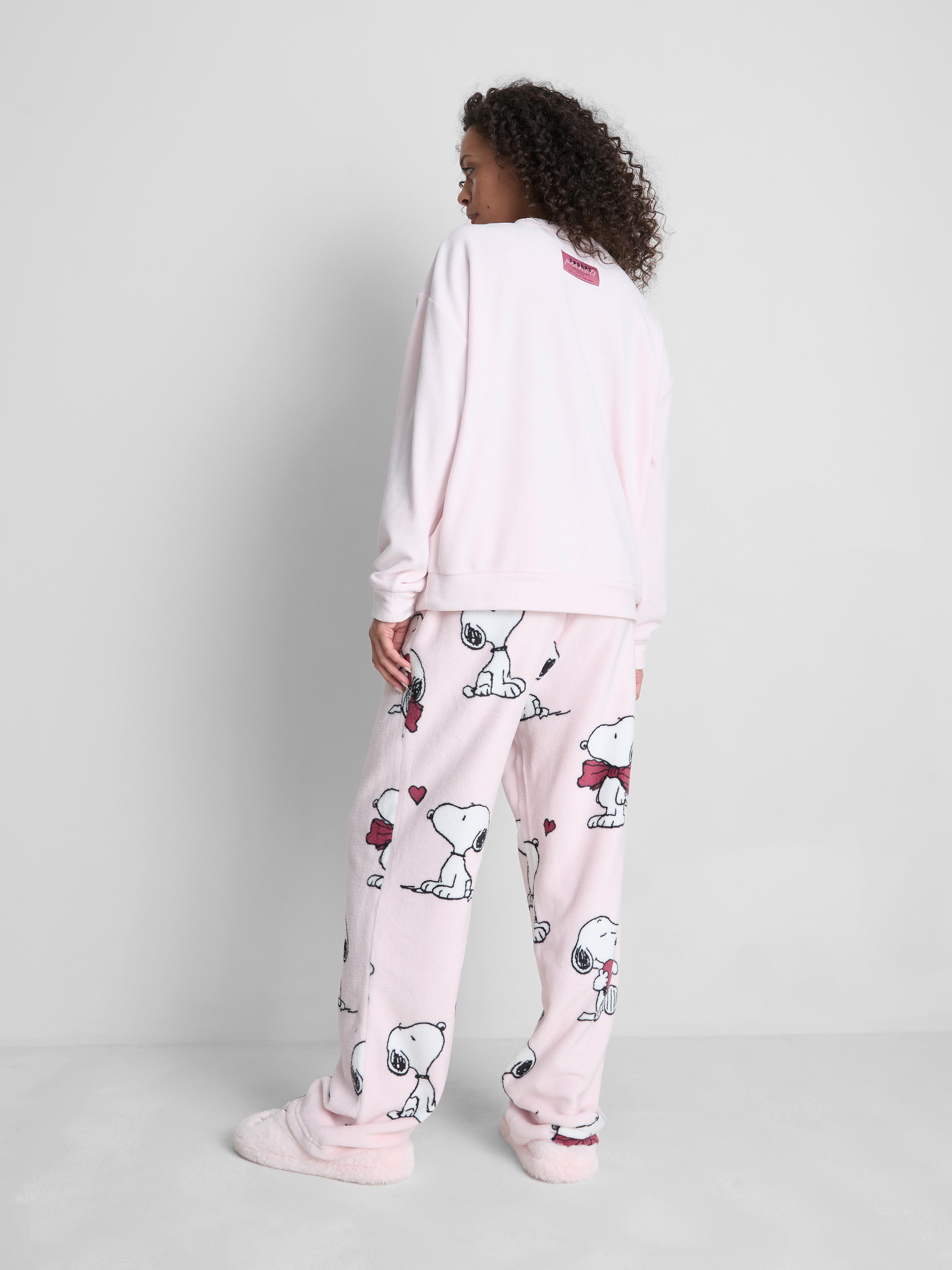 Women's Pink Snoopy Plush Crew Neck Pajama Top