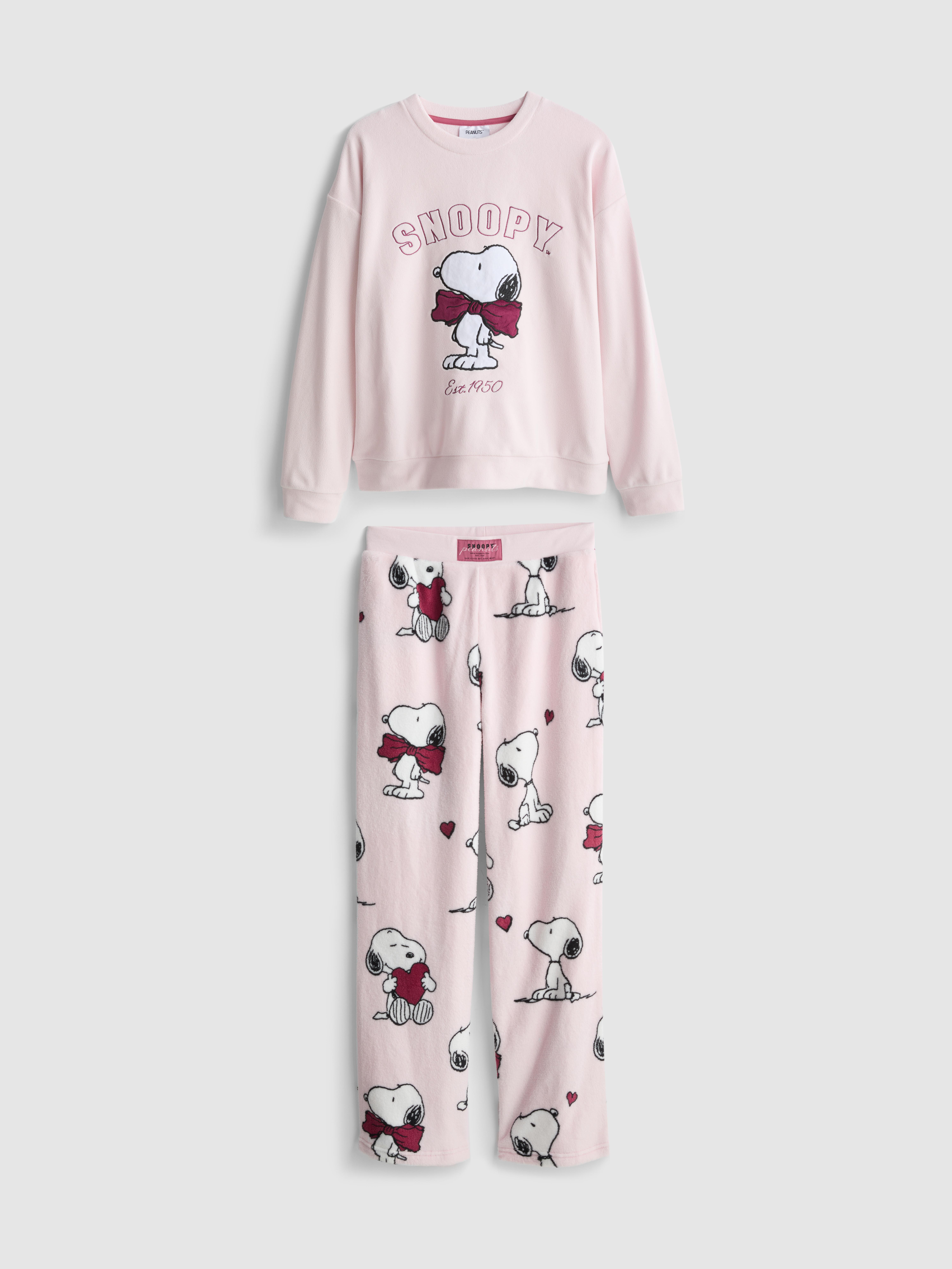 Women's Pink Snoopy Plush Crew Neck Pajama Top