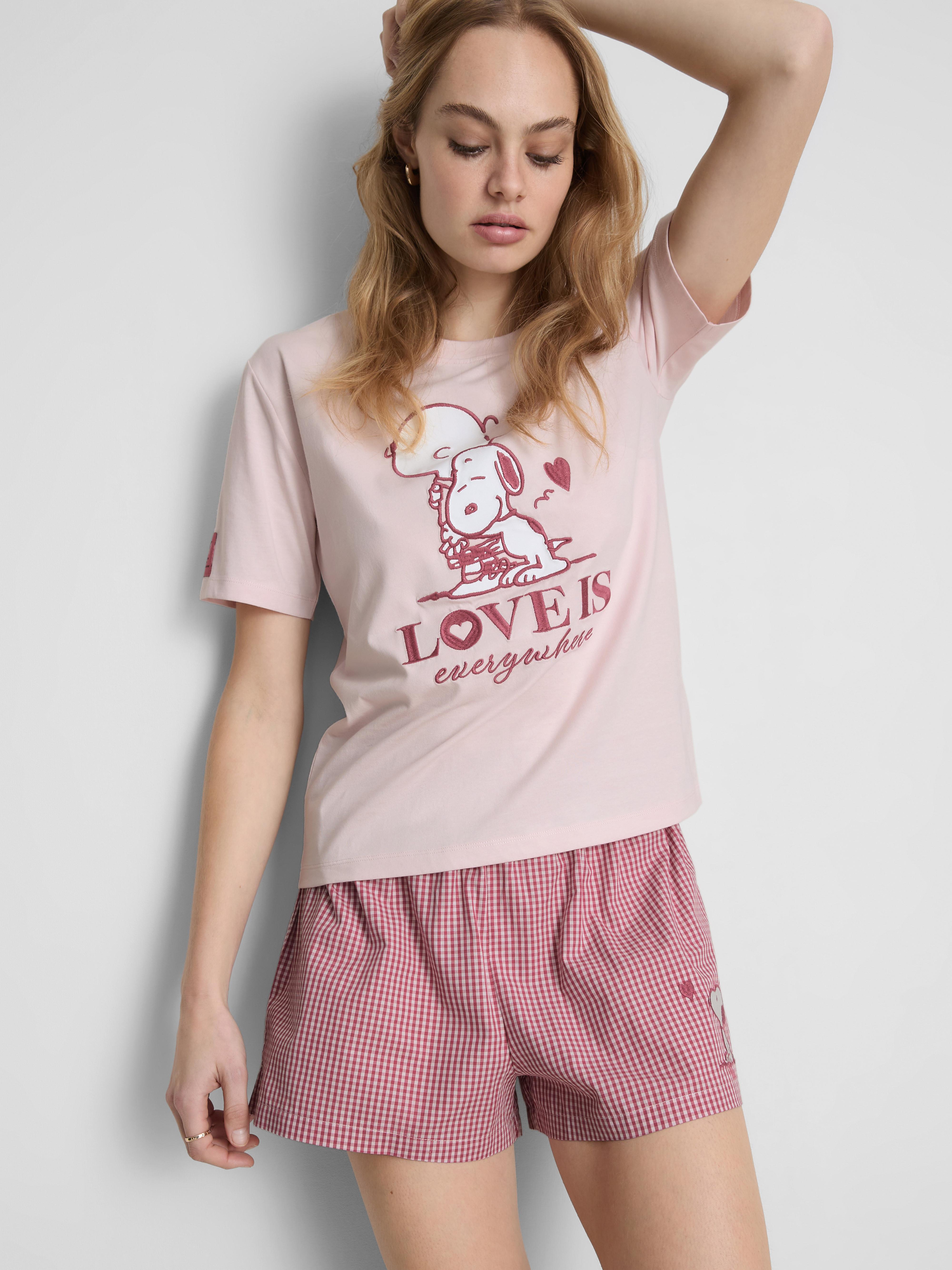 Women's Pink Snoopy Cotton Shorty Pajamas