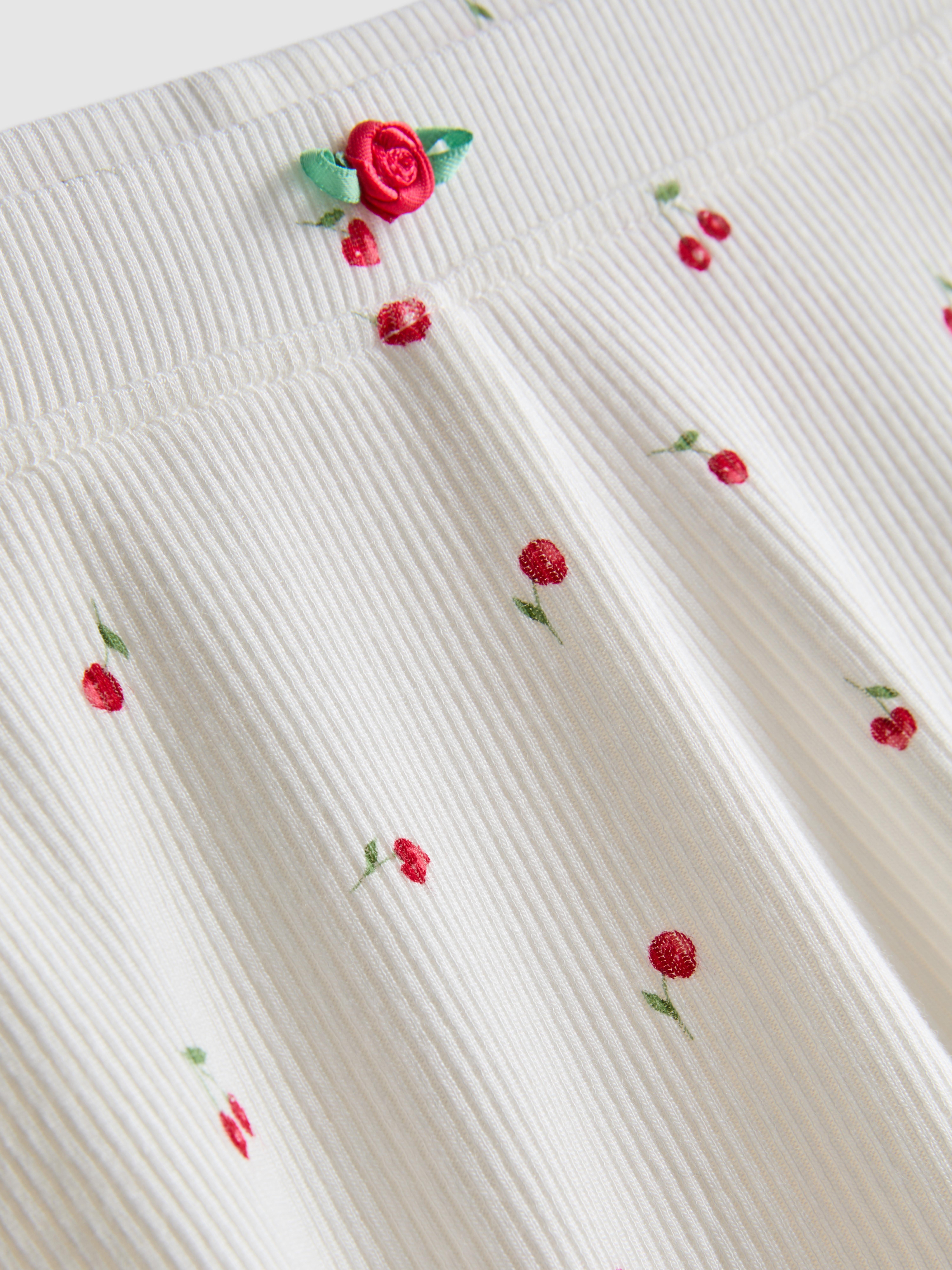 Women's White Ribbed Cherry Pajama Shorts