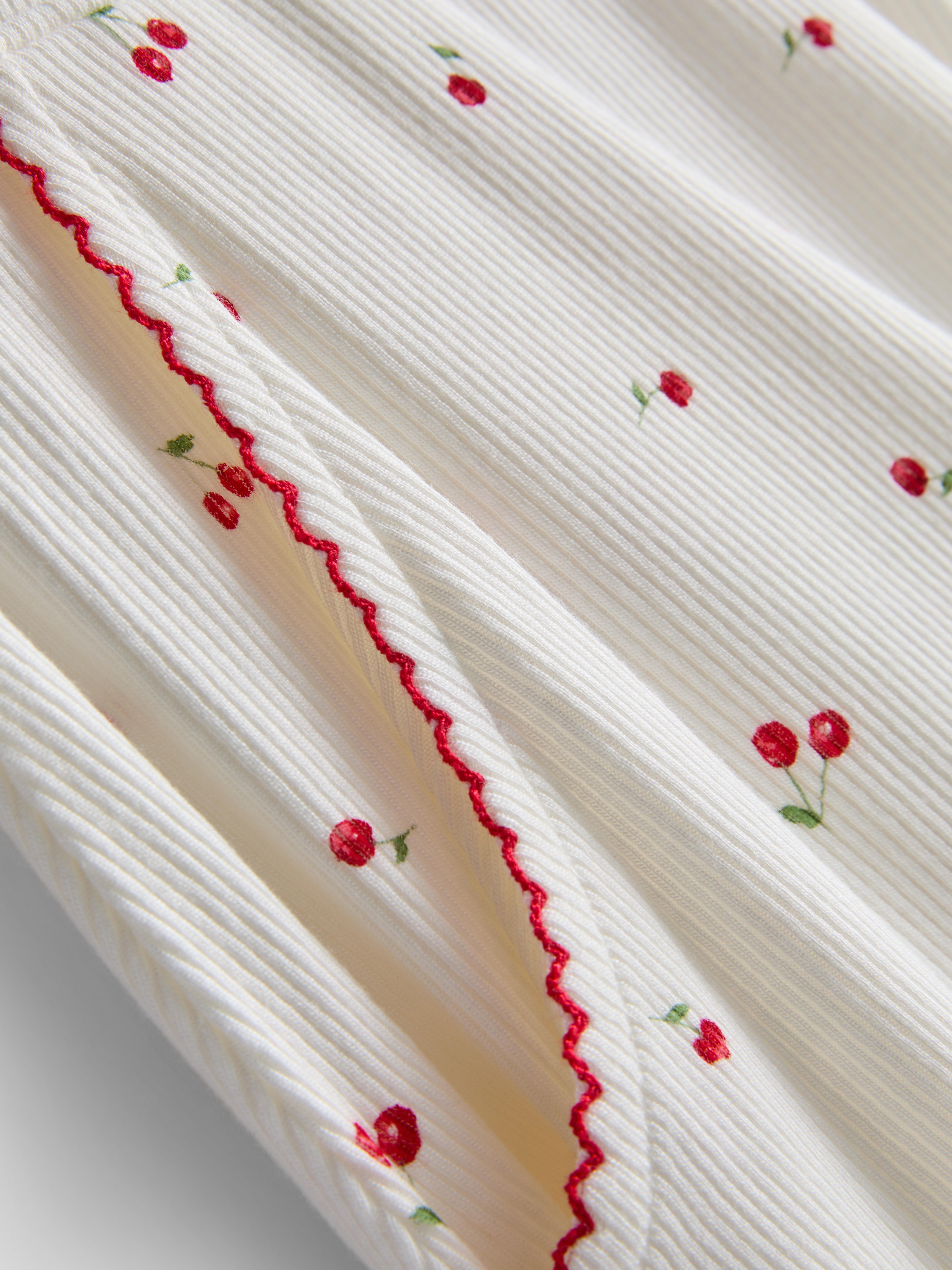 Women's White Ribbed Cherry Pajama Shorts