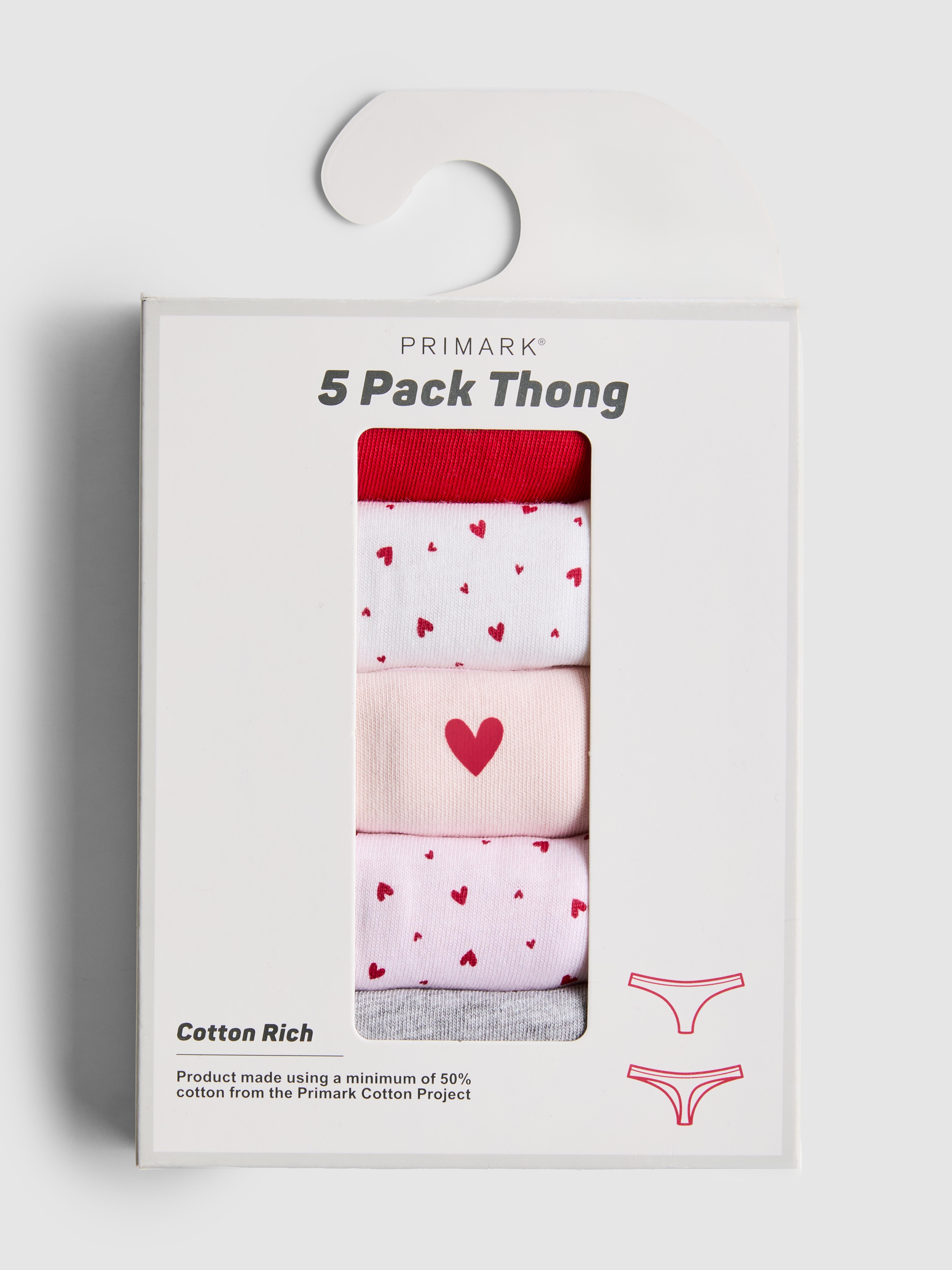 Women's Pink 5pk Cotton Printed Thongs