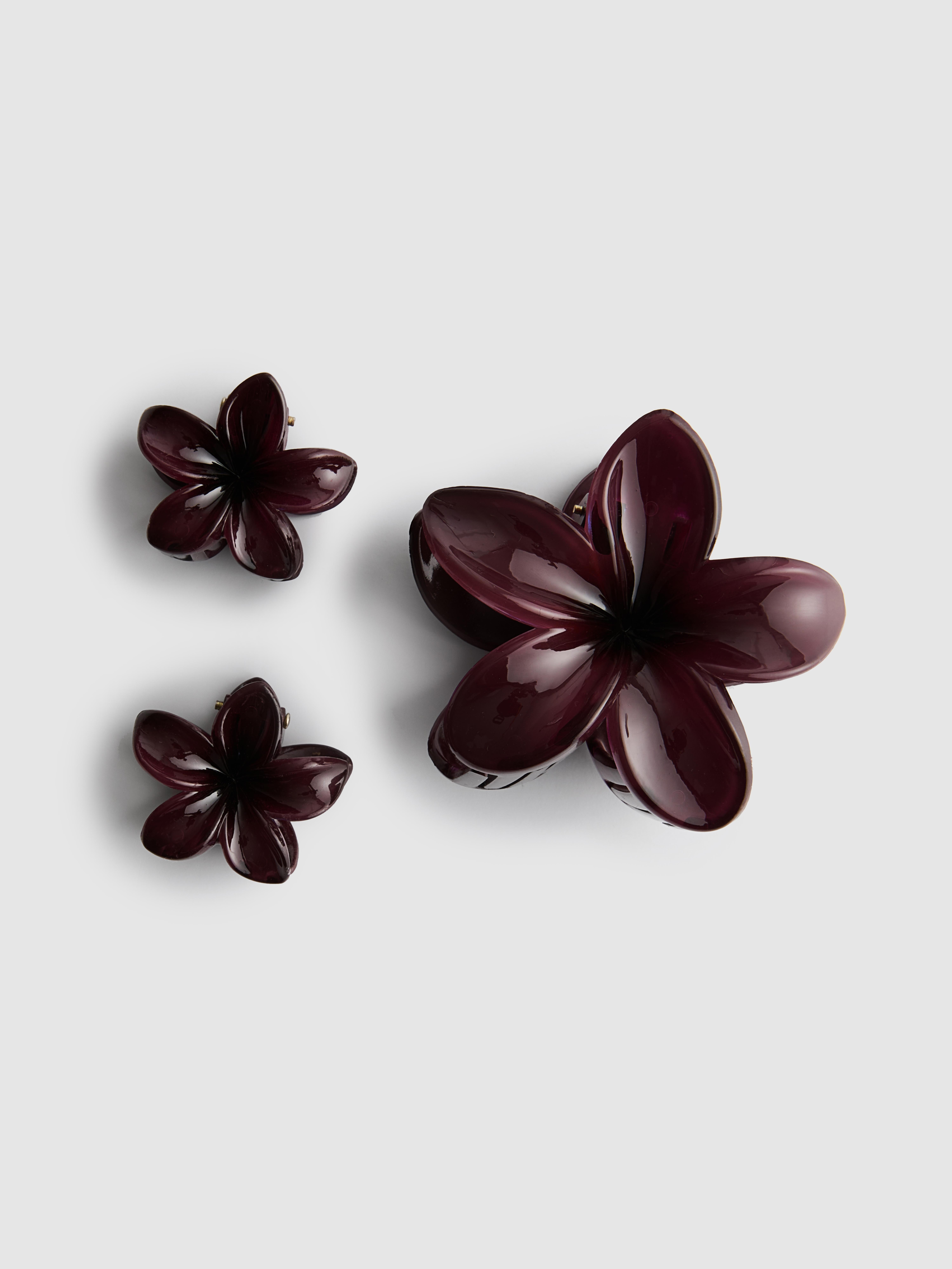 3pk Orchid Flower Claw Clips