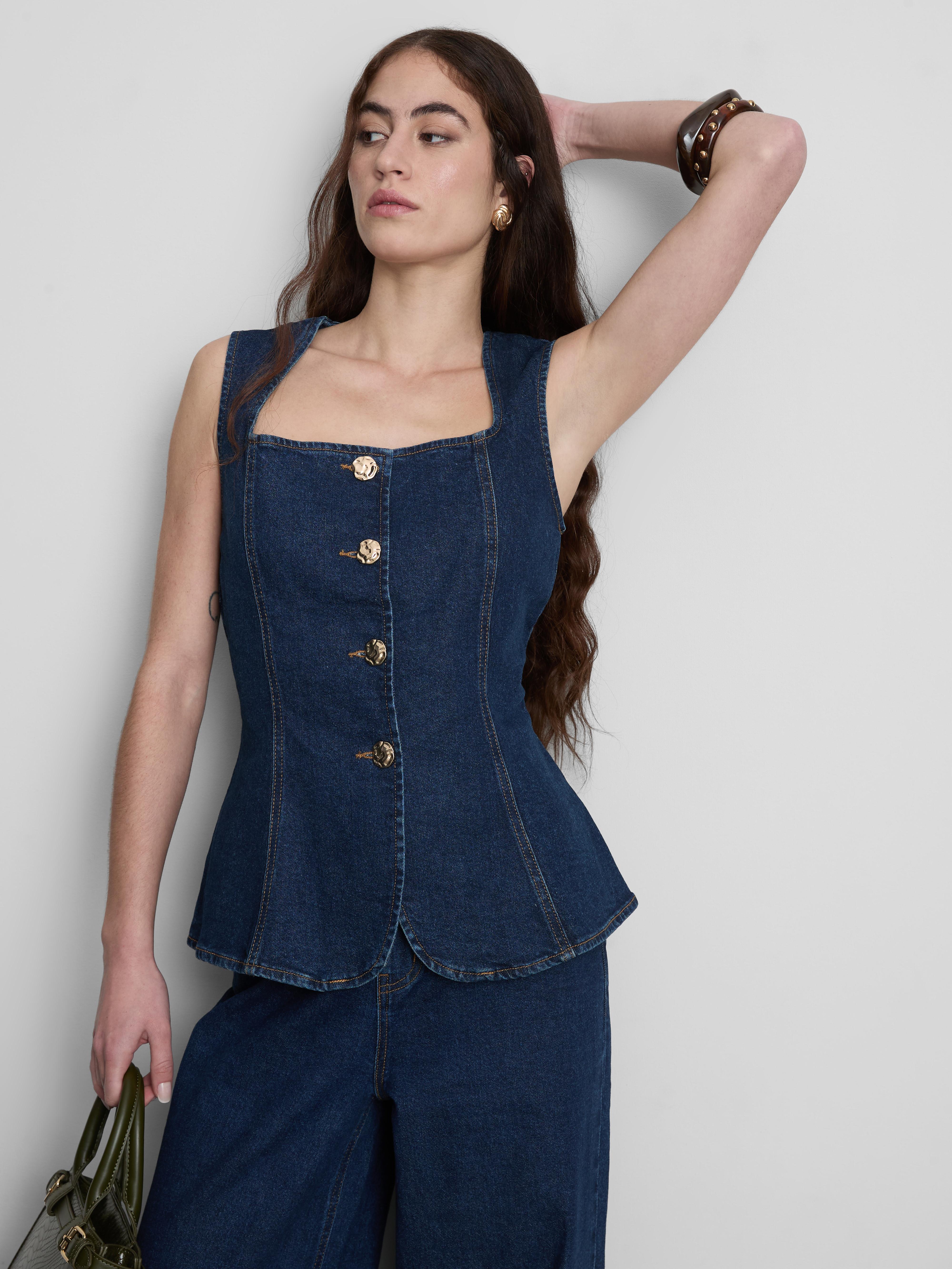 Gilet En Denim Clouté Doré - Style Punk Rock Personnalisé, Taille L, Très Bon état