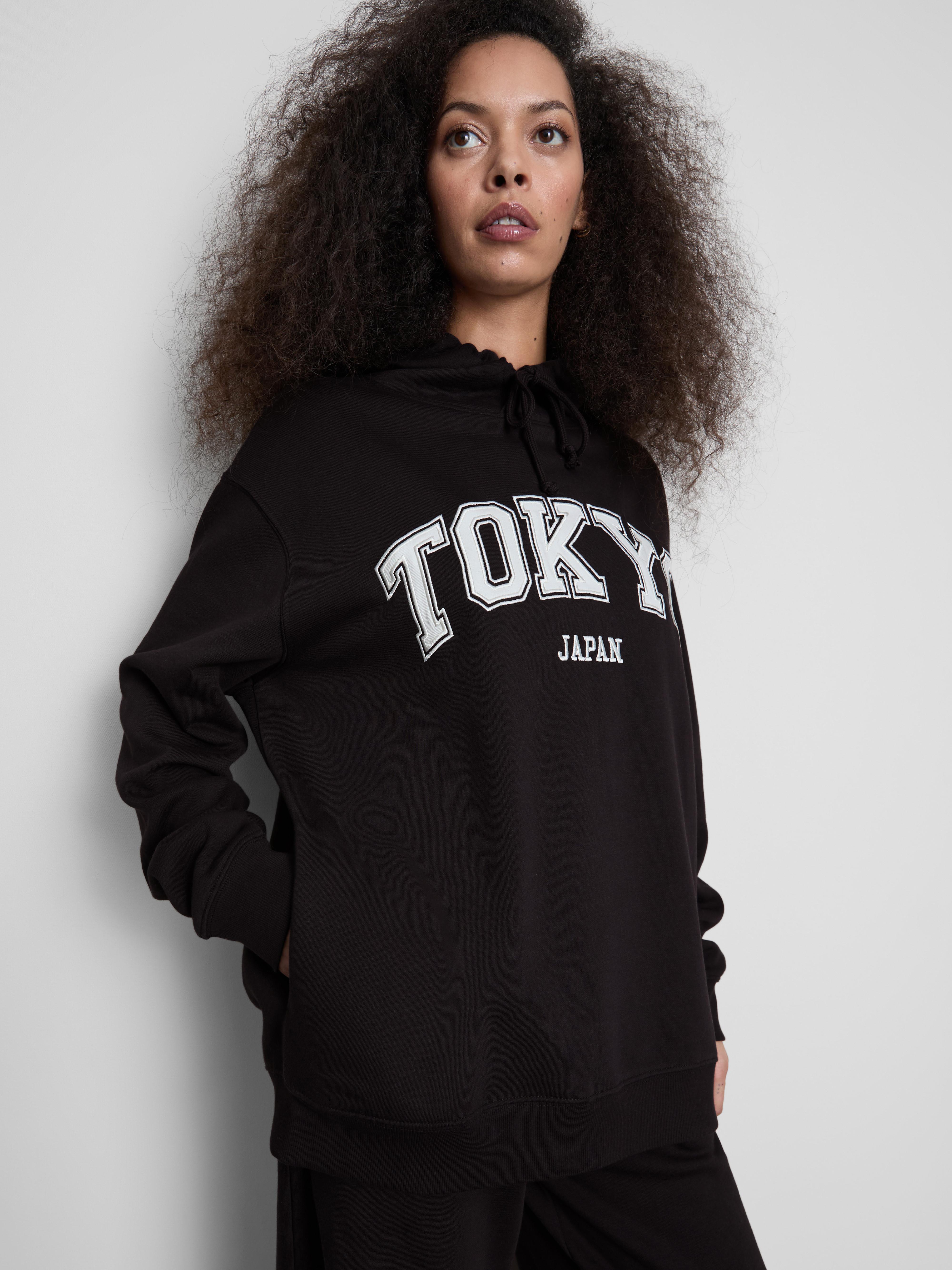 Women's Black Oversized Cotton Rich Tokyo Hoodie
