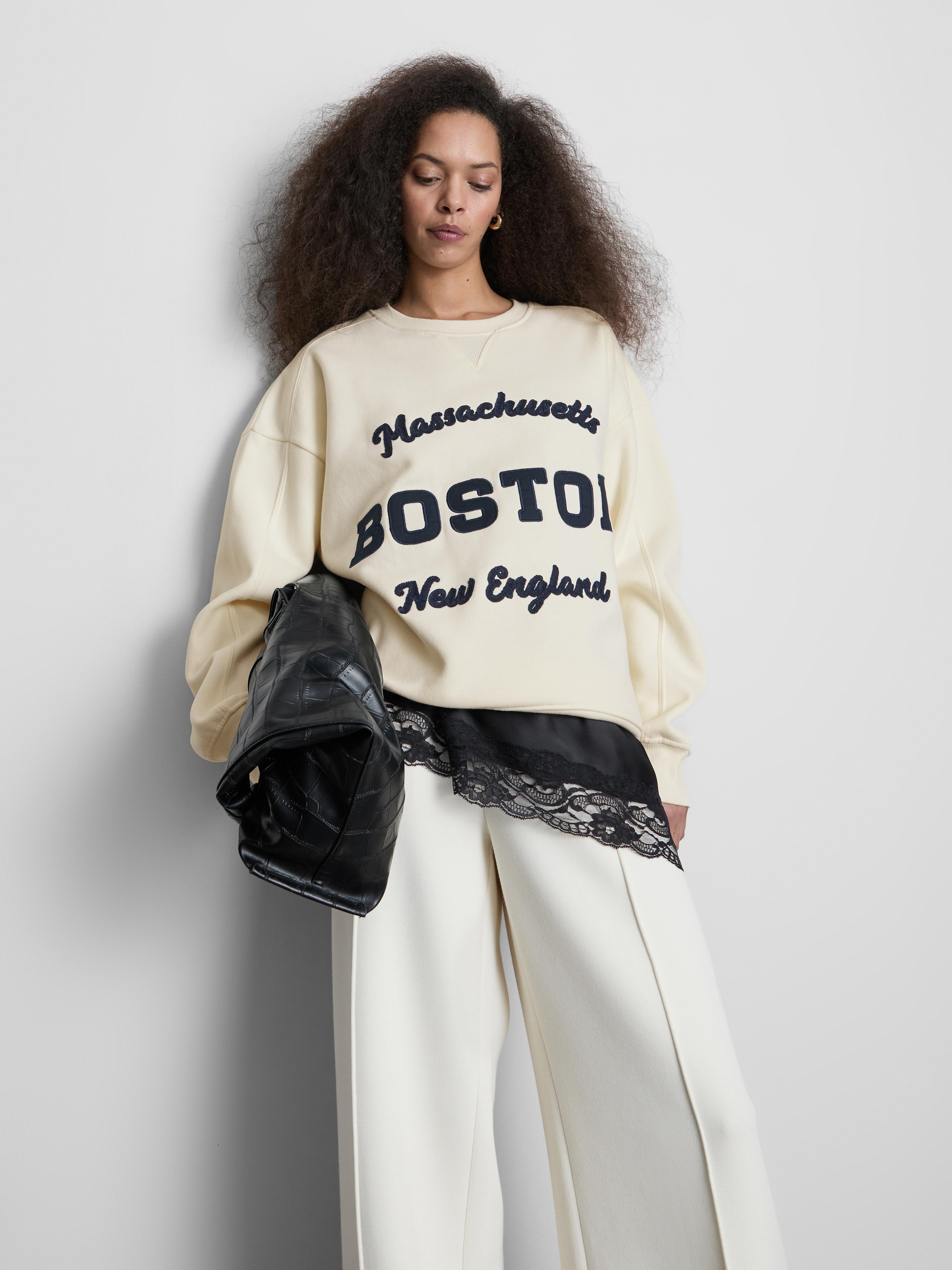 Women's Ivory Oversized Cotton Rich Boston Sweatshirt