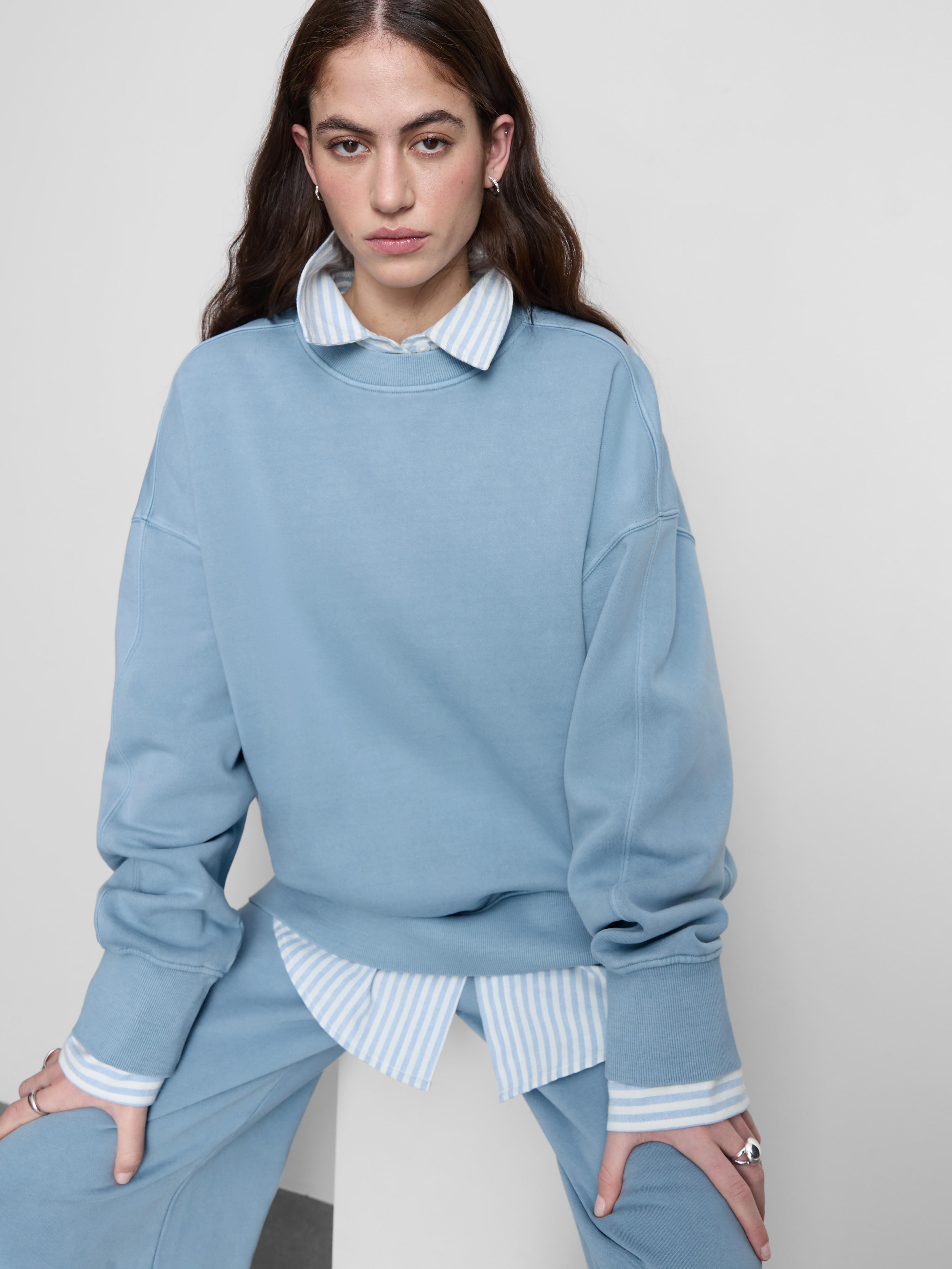 Women's Blue Oversized Drop-Shoulder Sweatshirt