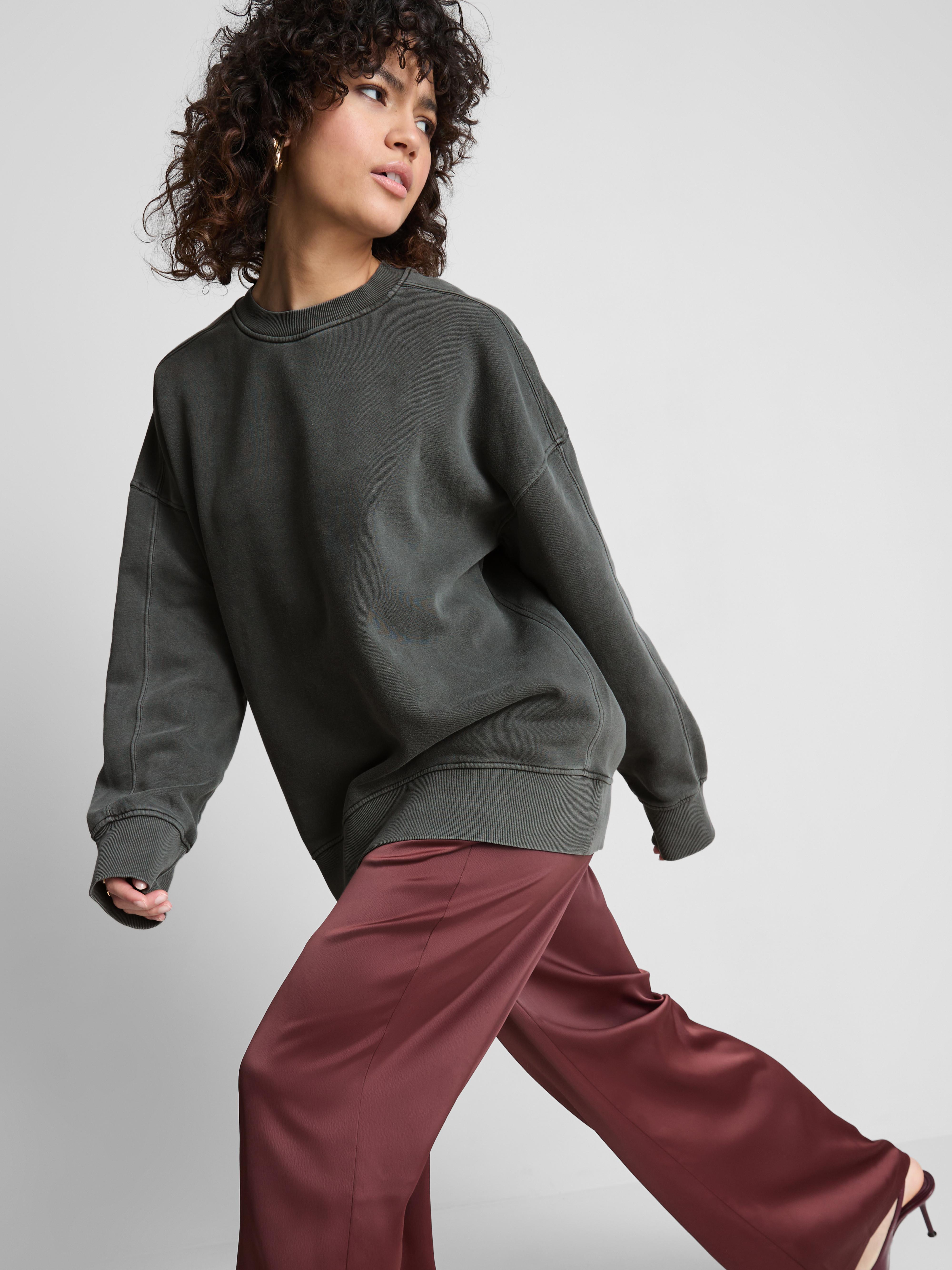 Women's Charcoal Oversized Drop-Shoulder Sweatshirt