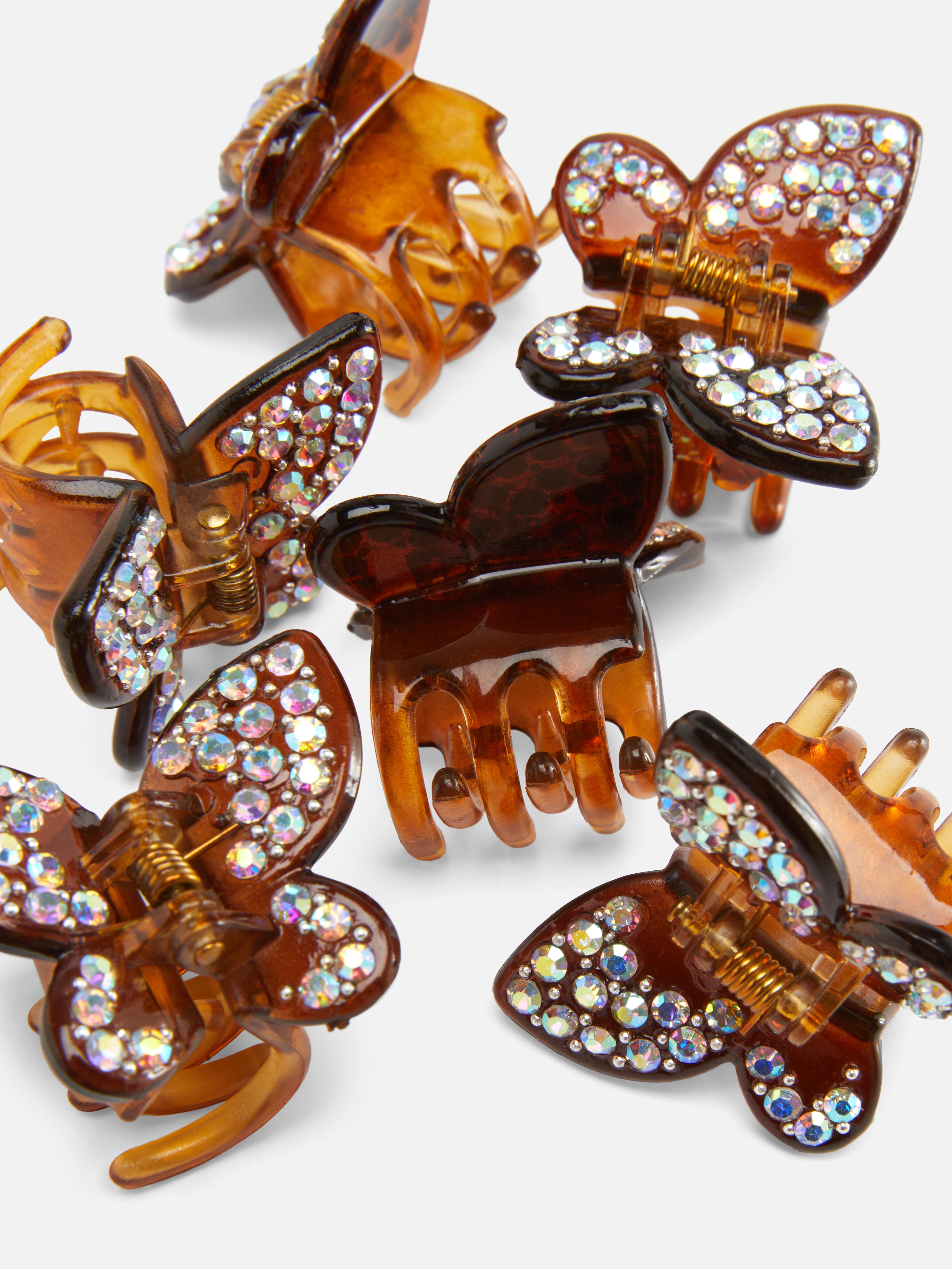 6pk Diamanté Butterfly Clips