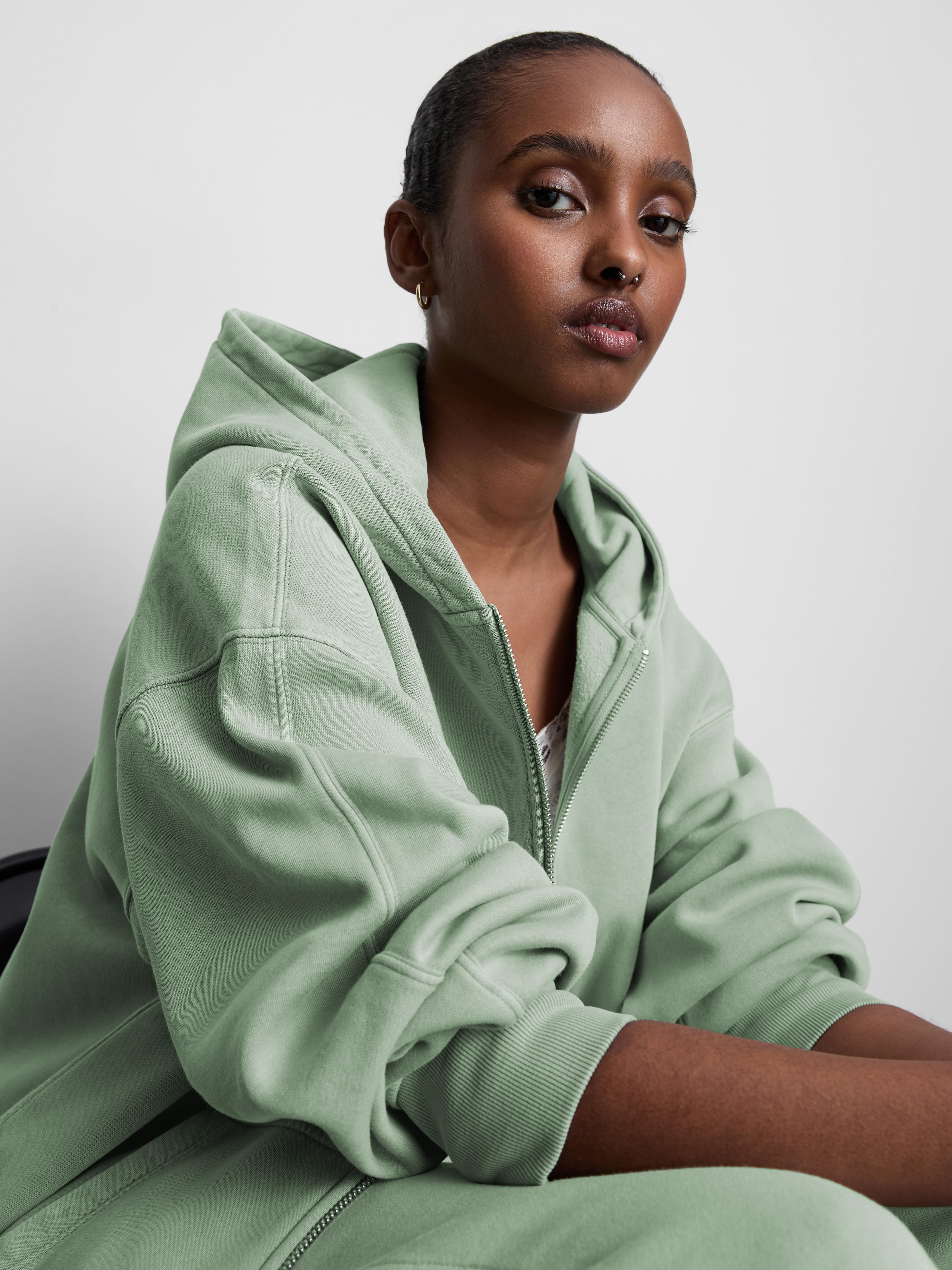 Women's Green Cotton Rich Zip Through Hoodie