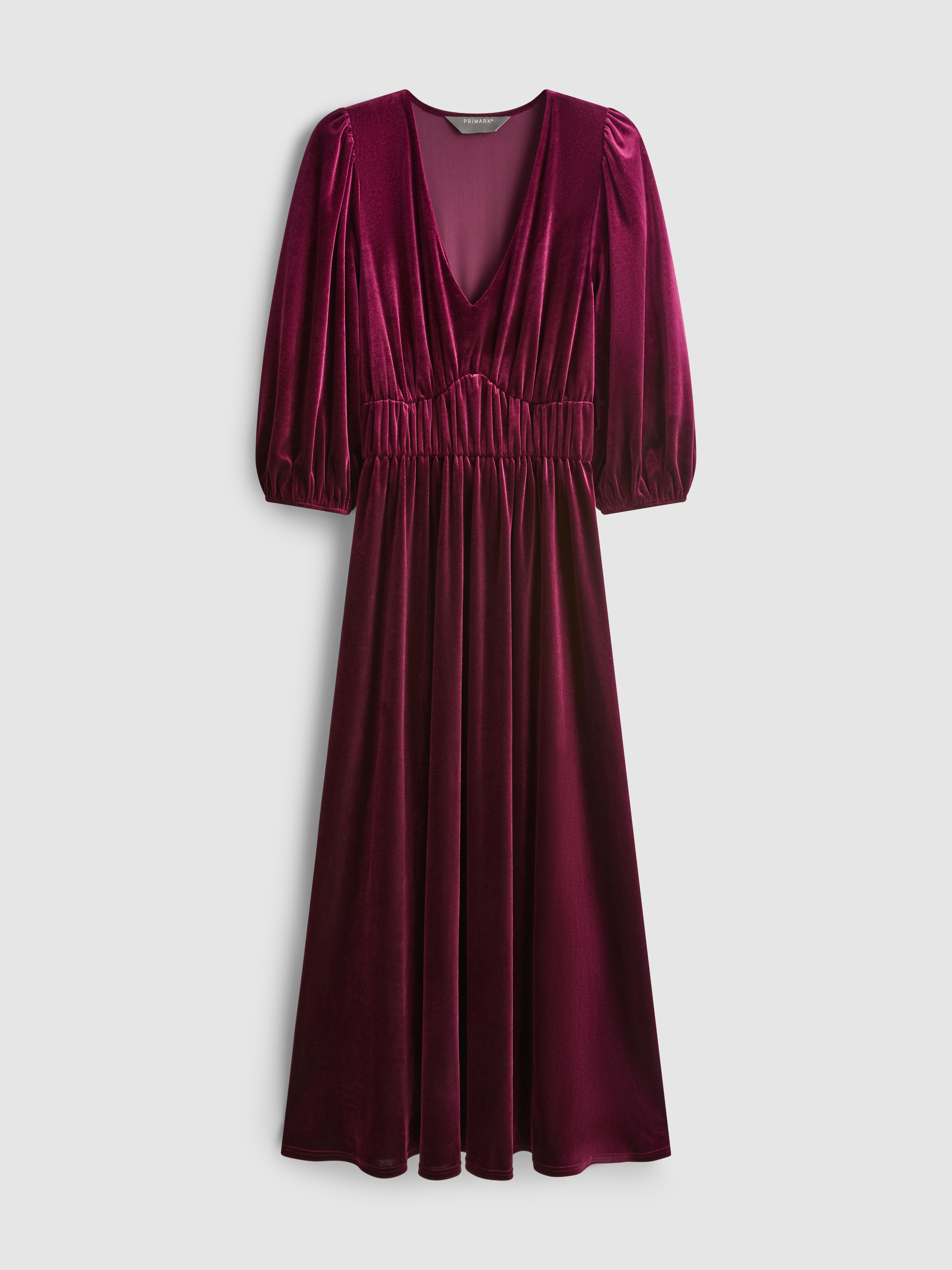 Robe mi-longue en velours à col en V