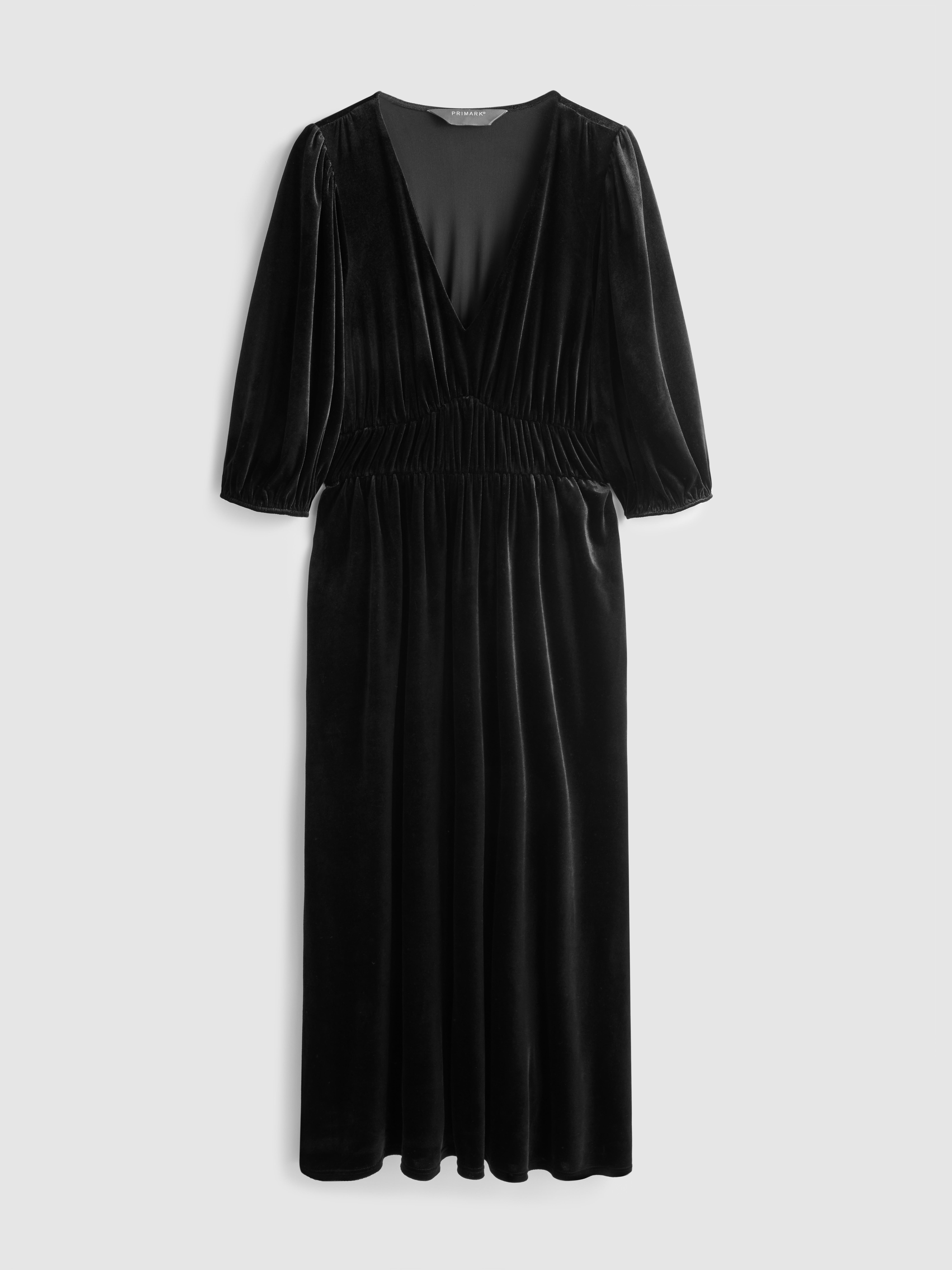 Robe mi-longue en velours à col en V