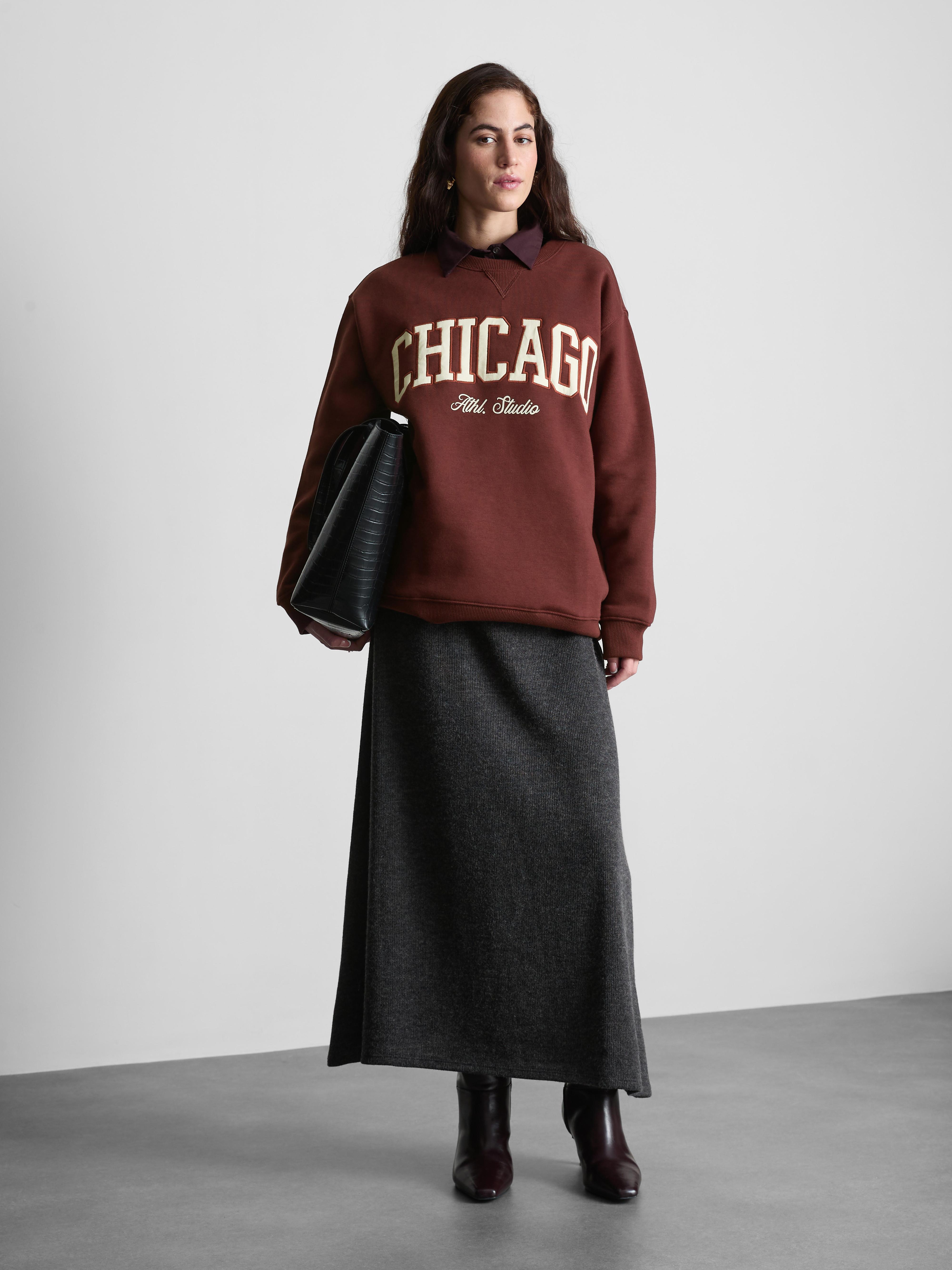 Women's Burgundy Cotton Blend Colleigiate Sweatshirt