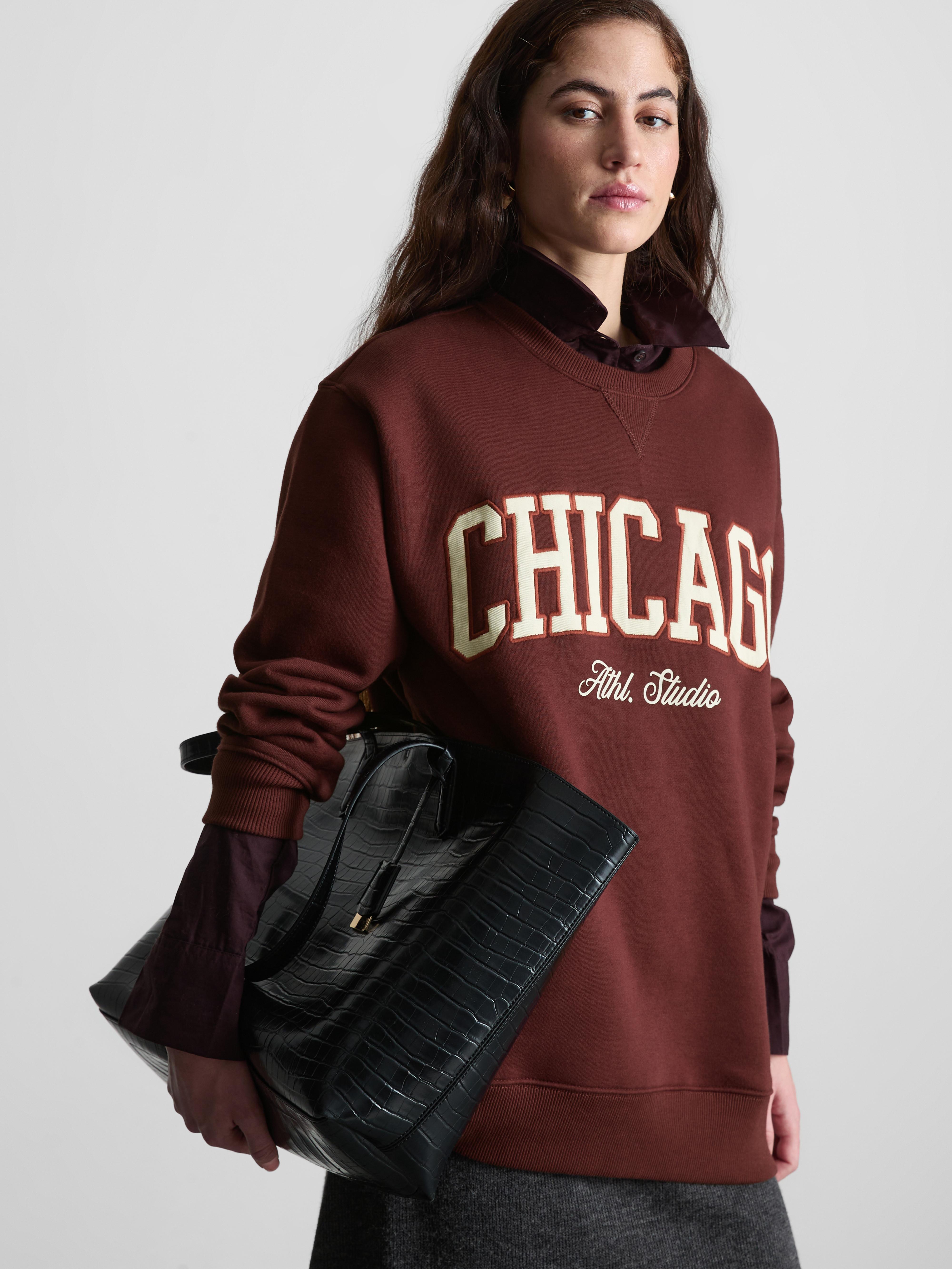 Women's Burgundy Cotton Blend Colleigiate Sweatshirt