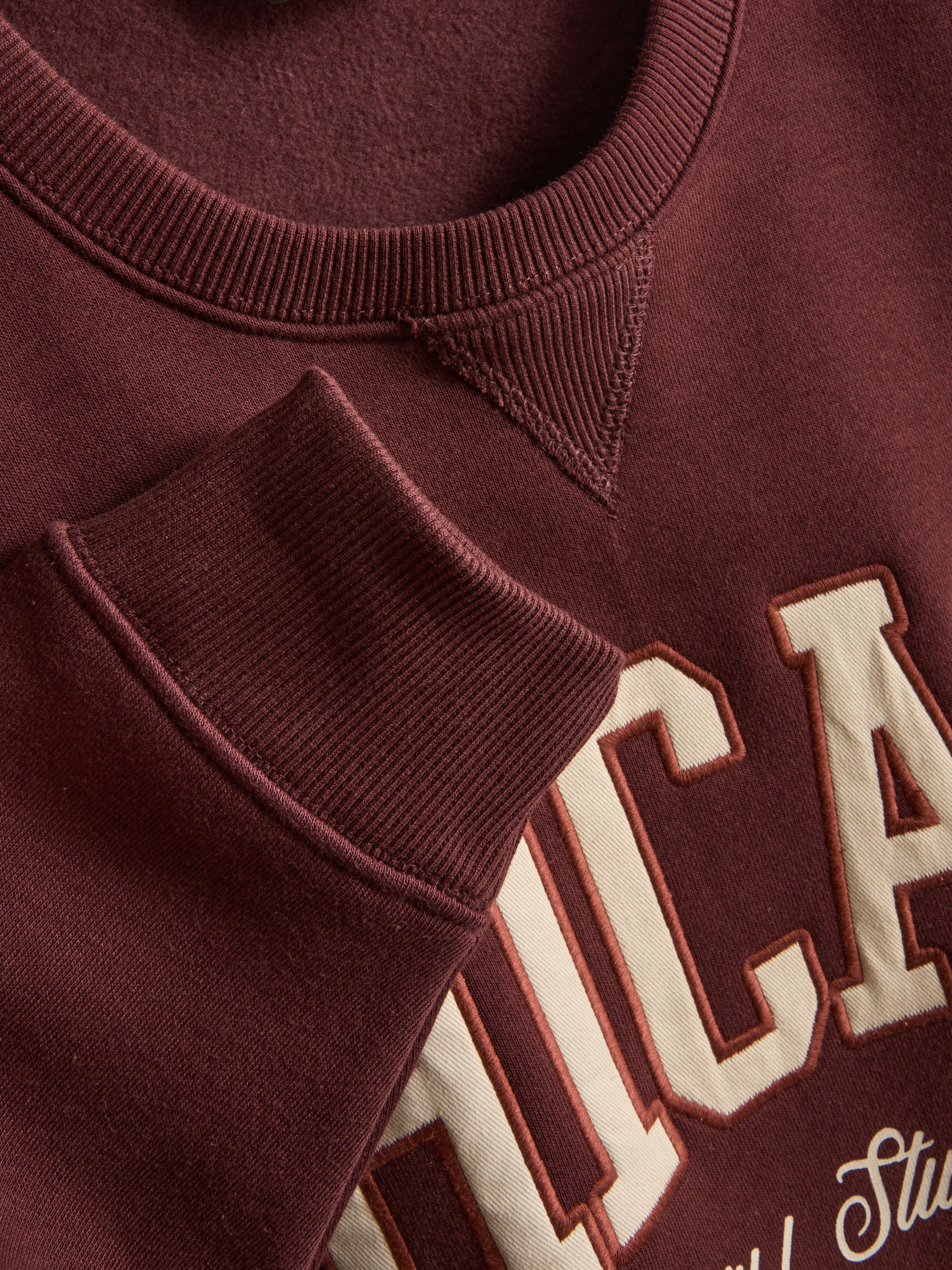 Women's Burgundy Cotton Blend Colleigiate Sweatshirt