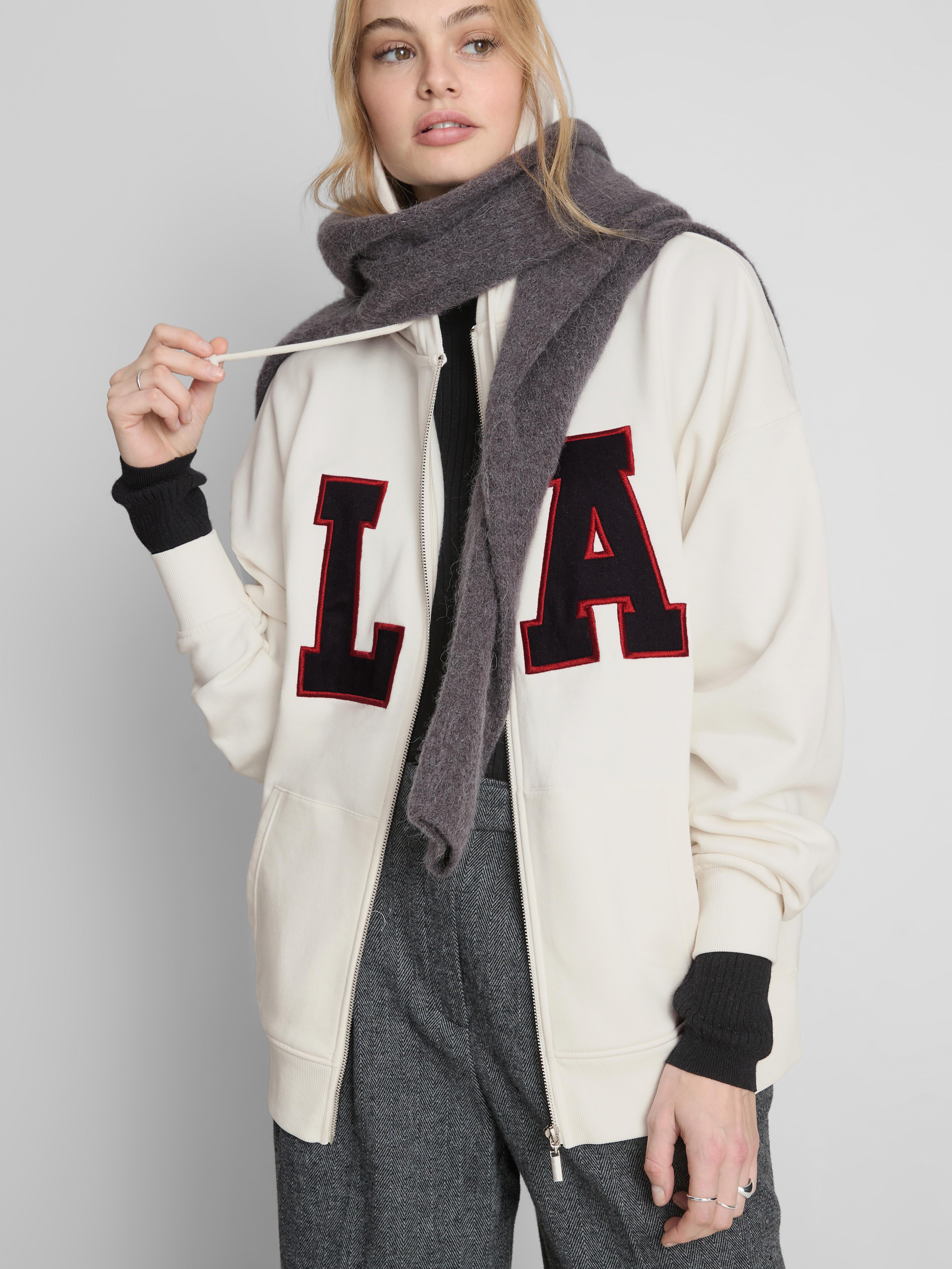 Women's Ivory Oversized Graphic Zip Through Hoodie