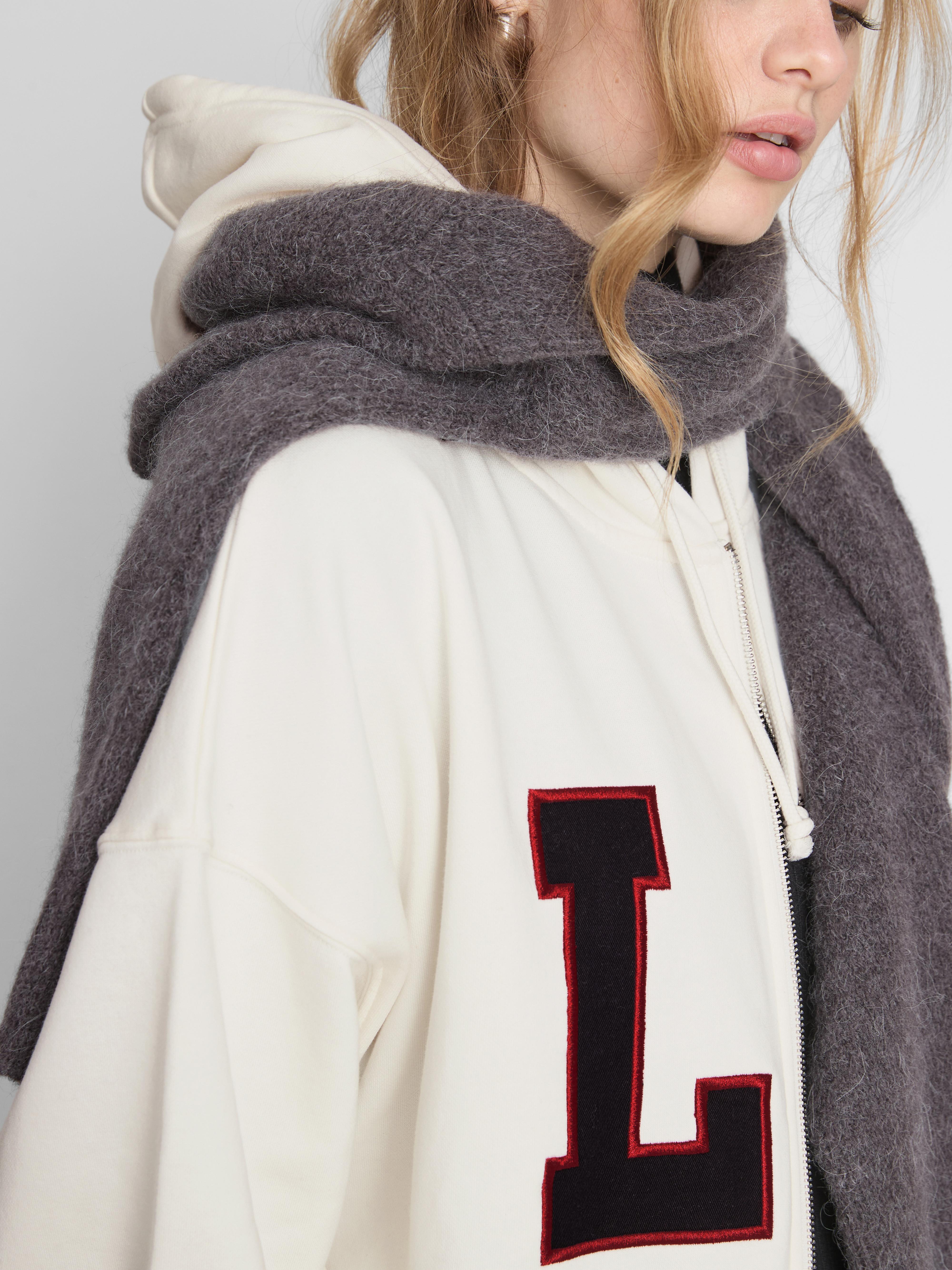 Women's Ivory Oversized Graphic Zip Through Hoodie