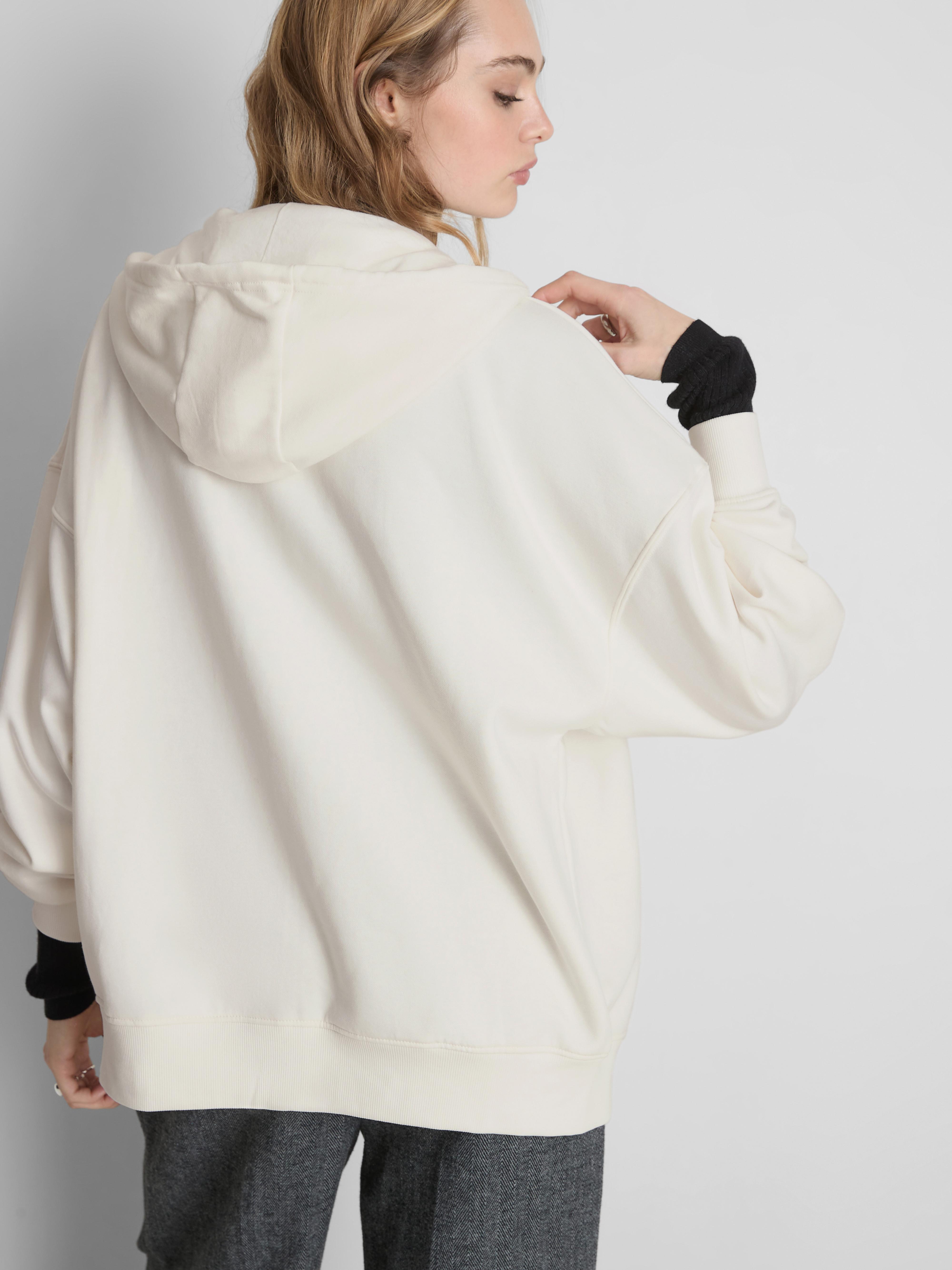 Women's Ivory Oversized Graphic Zip Through Hoodie