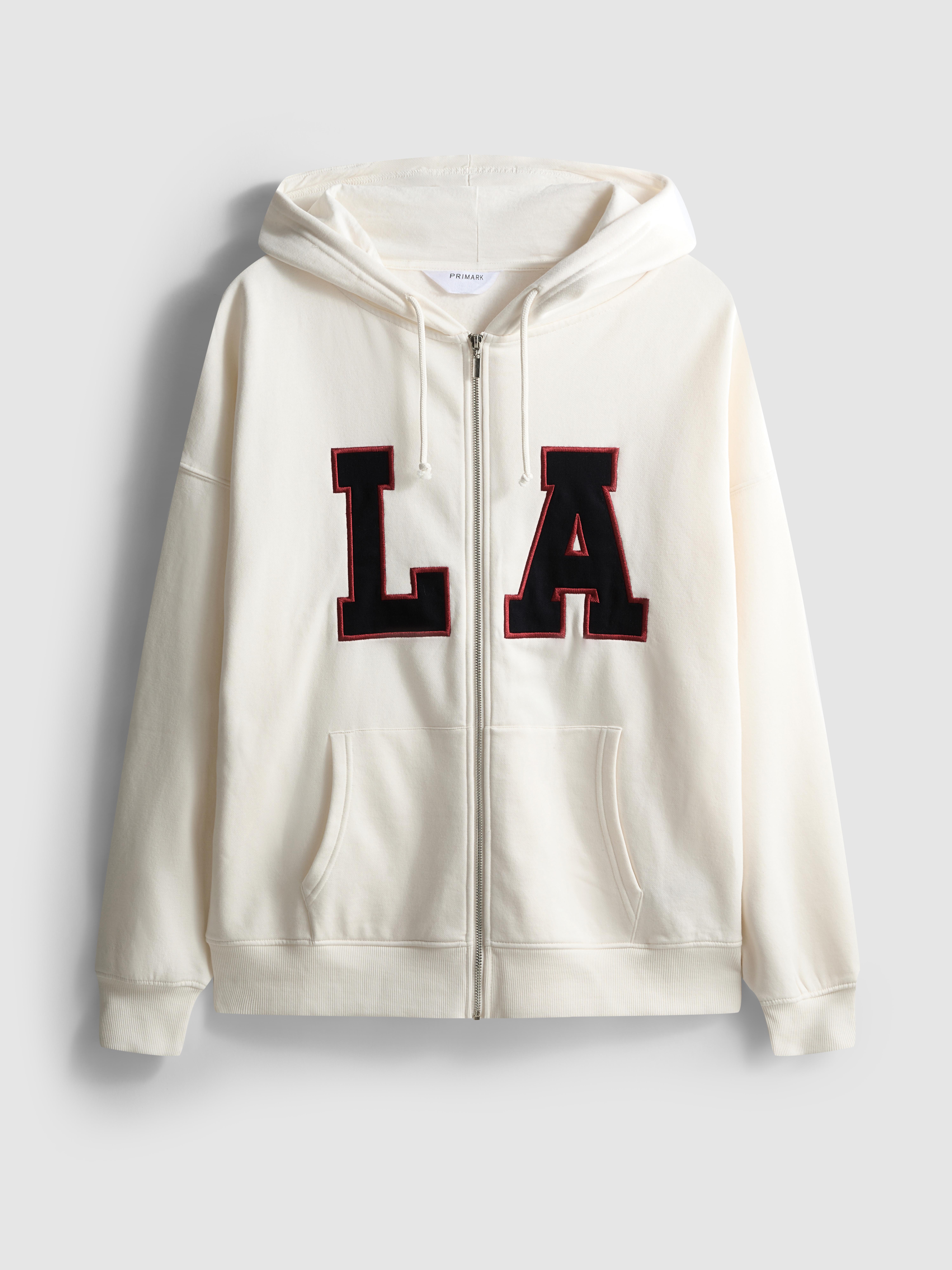 Women's Ivory Oversized Graphic Zip Through Hoodie