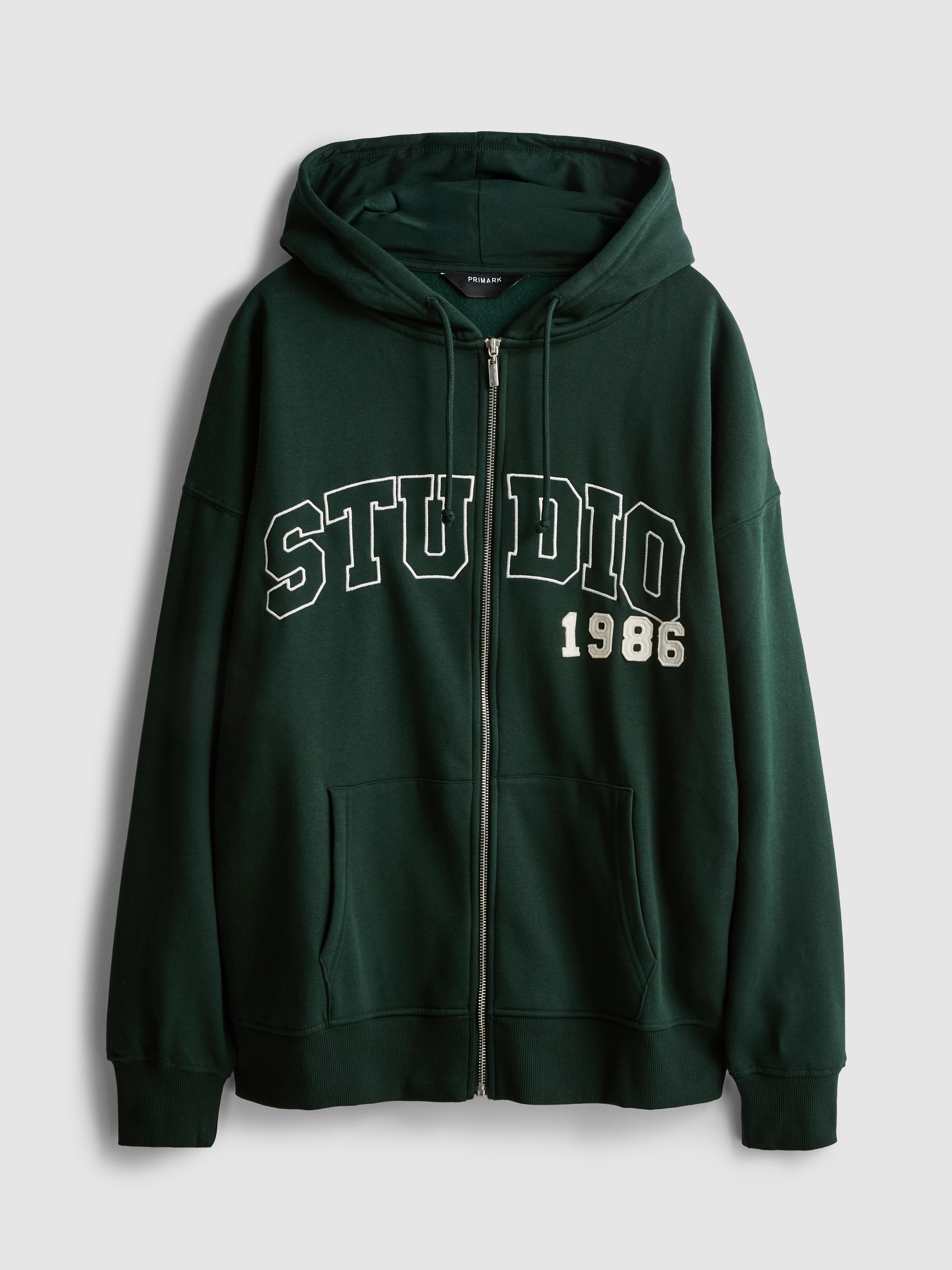 Women's Dark Green Oversized Graphic Zip Through Hoodie
