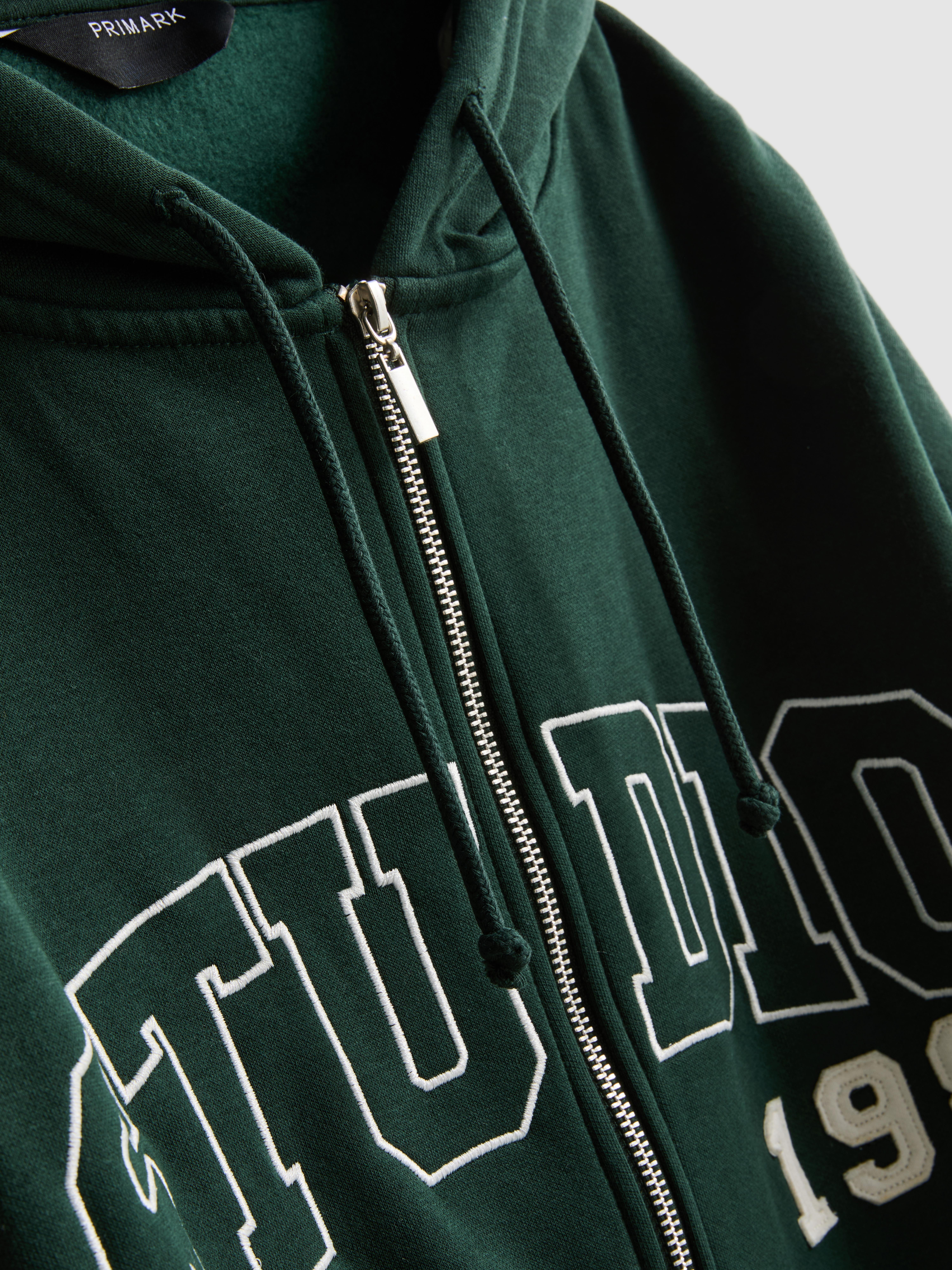 Women's Dark Green Oversized Graphic Zip Through Hoodie