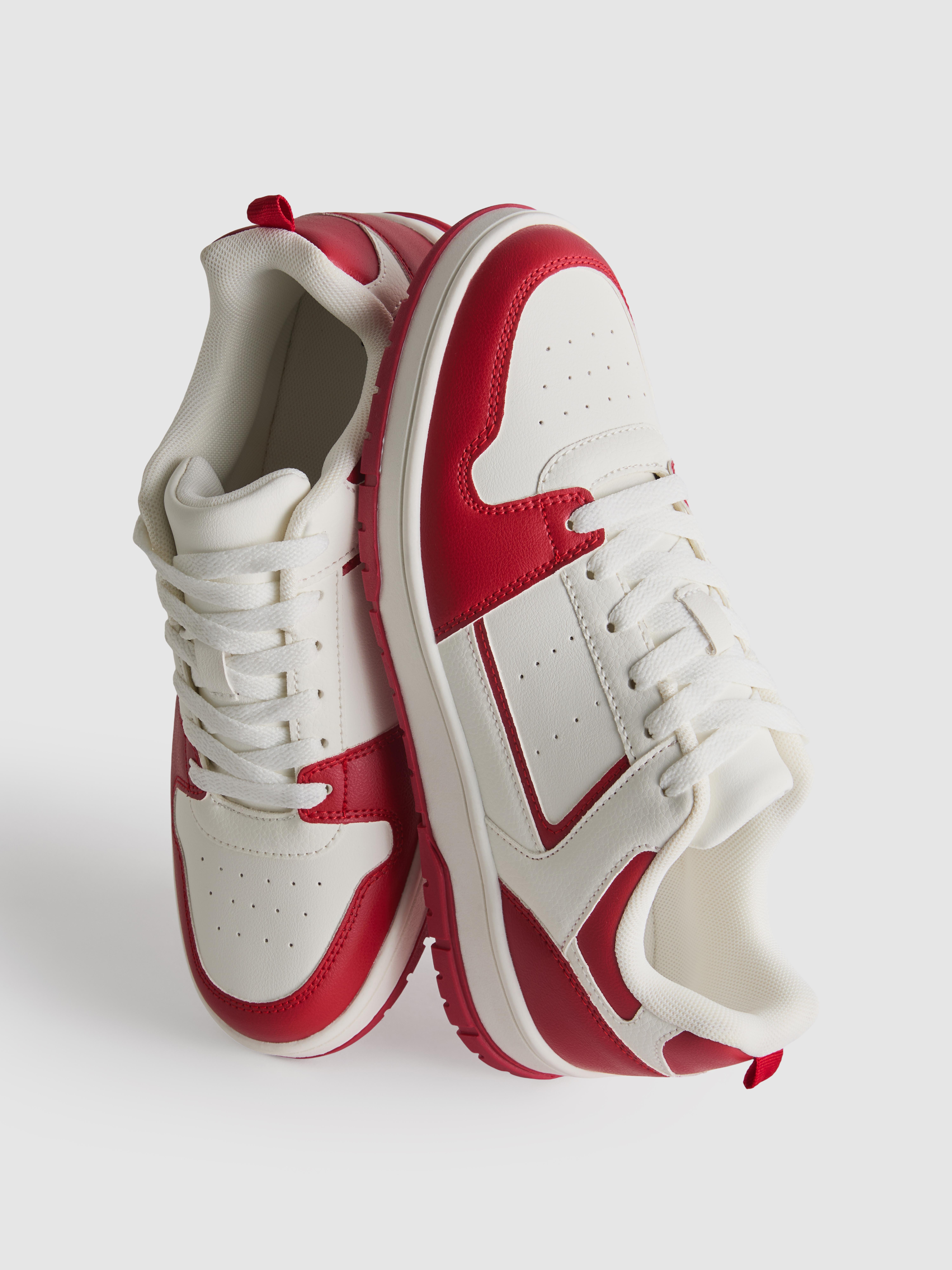 Women's Red Sporty Side-Panel Low-Top Sneakers