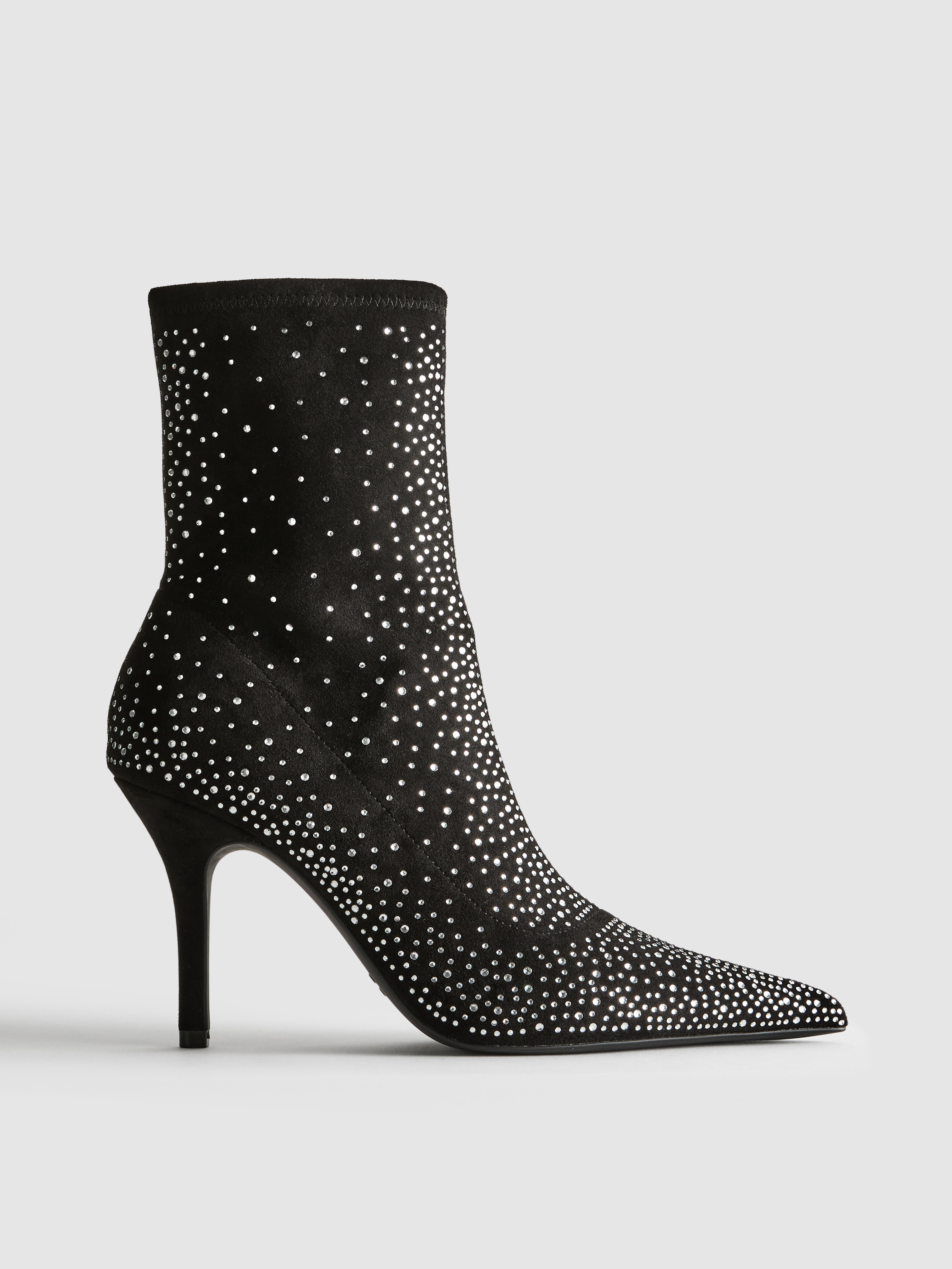 Embellished Diamanté Heeled Sock Boots