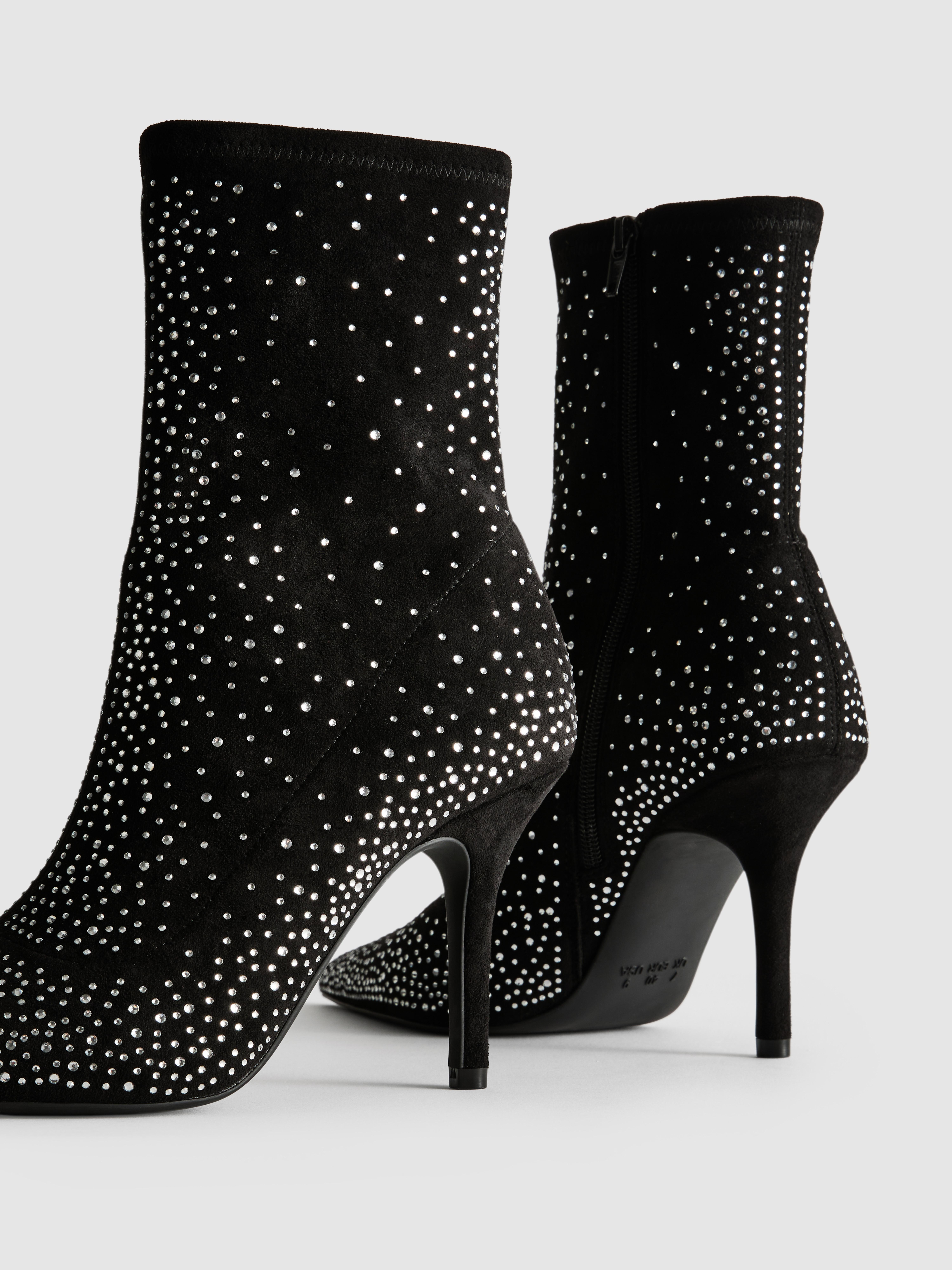 Embellished Diamanté Heeled Sock Boots