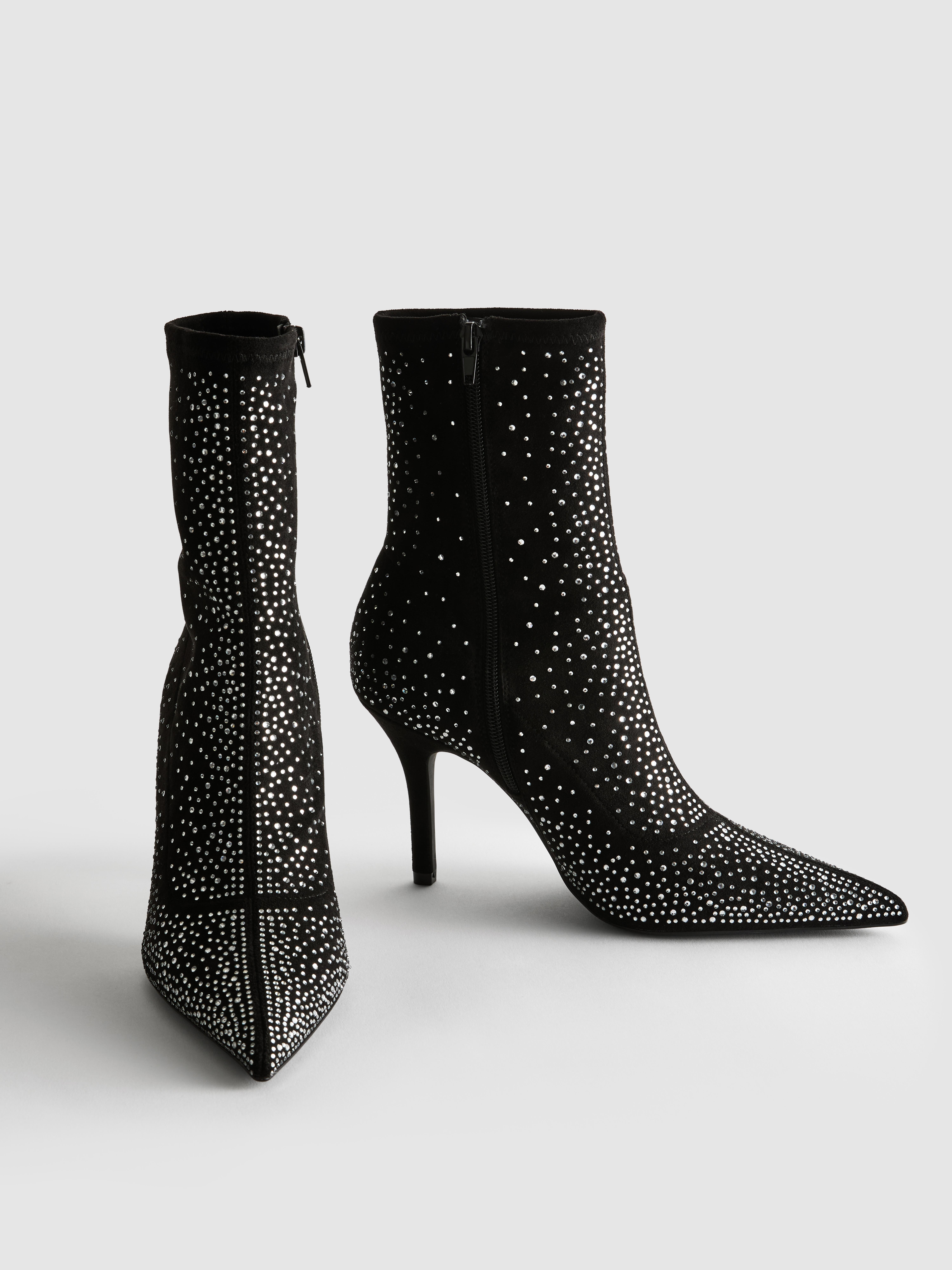 Embellished Diamanté Heeled Sock Boots