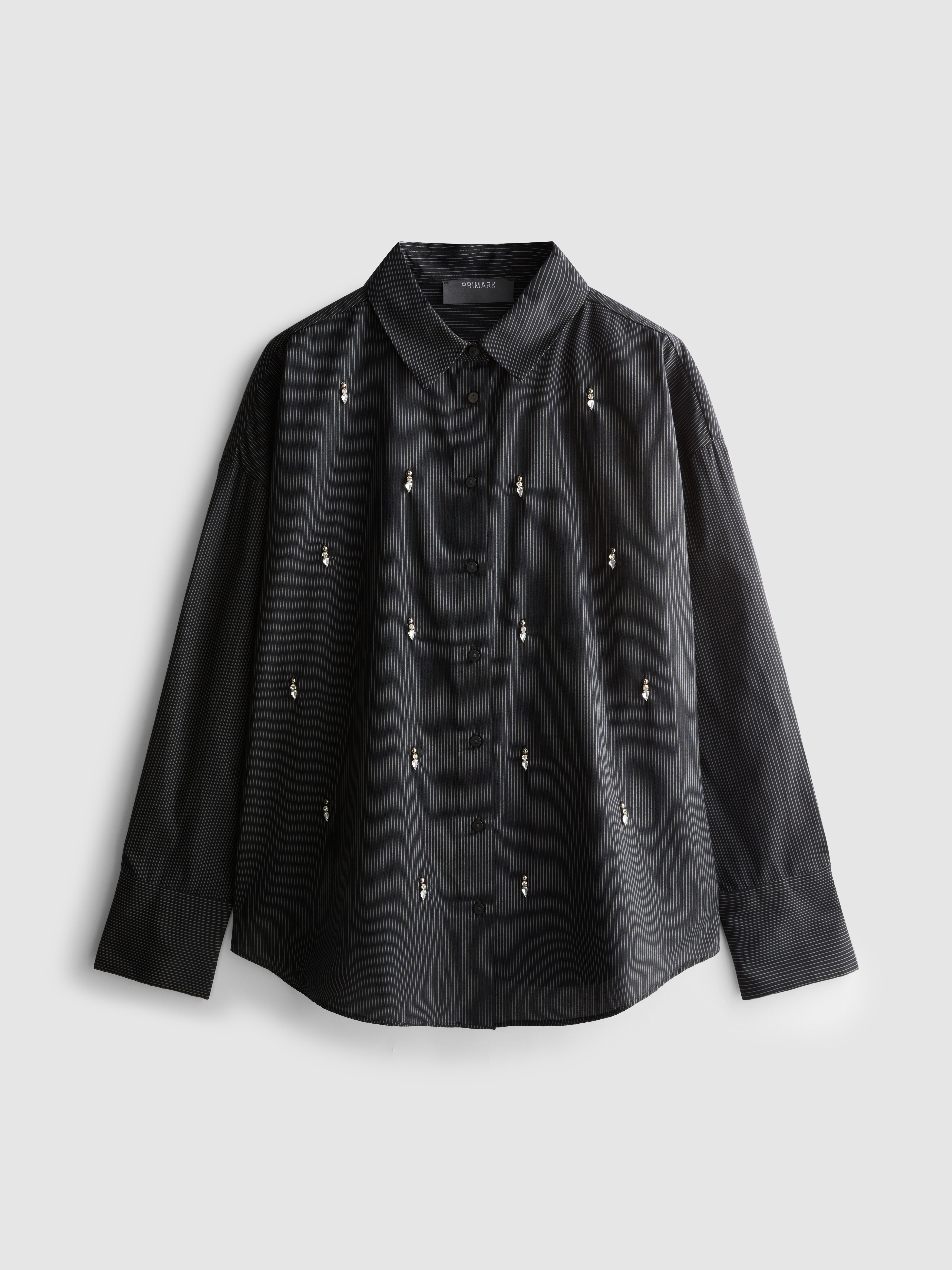 Faux Peal Embellished Shirt Charcoal