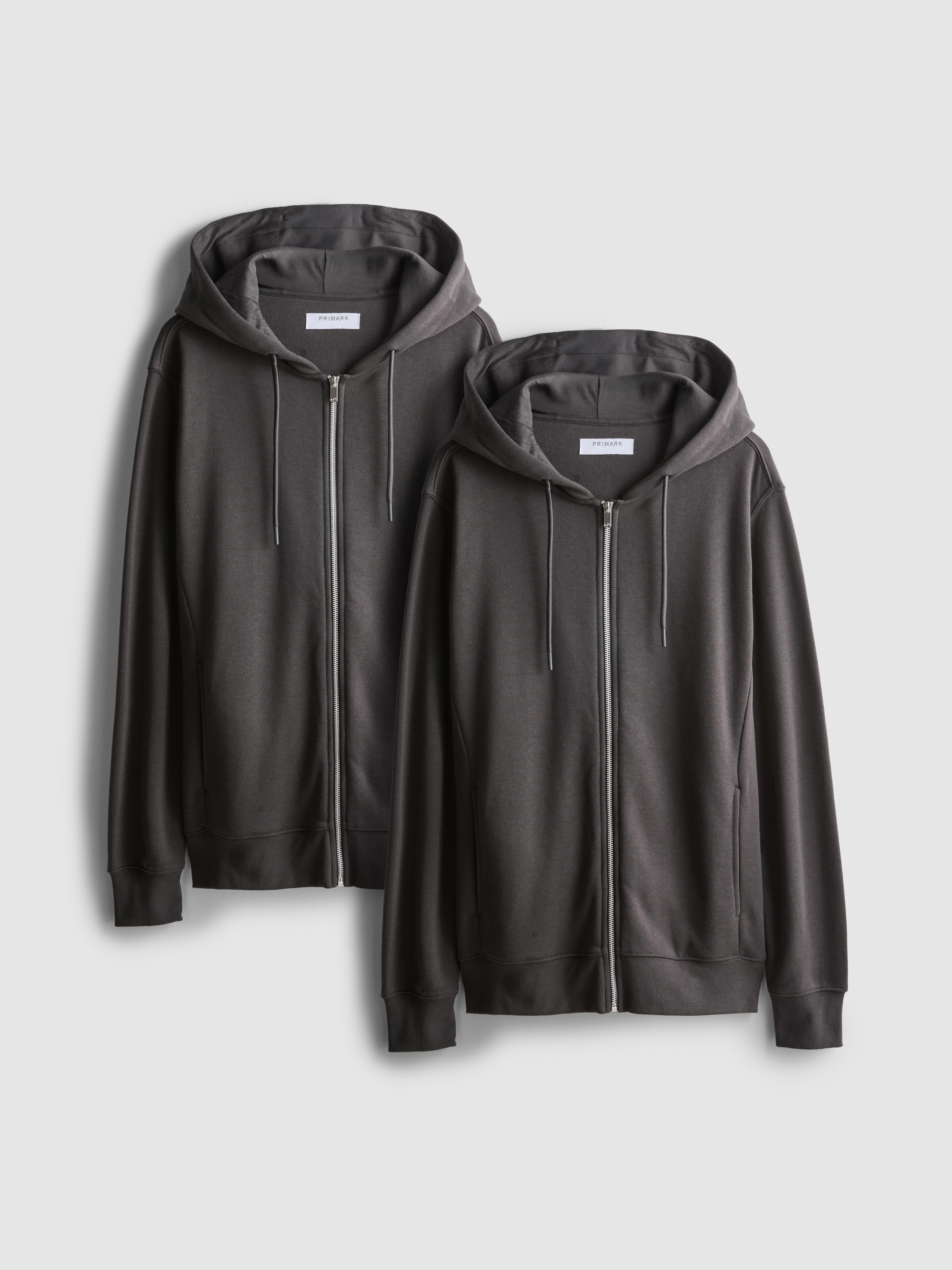 Mens Charcoal 2pk Essential Zip-Up Hoodies | Primark
