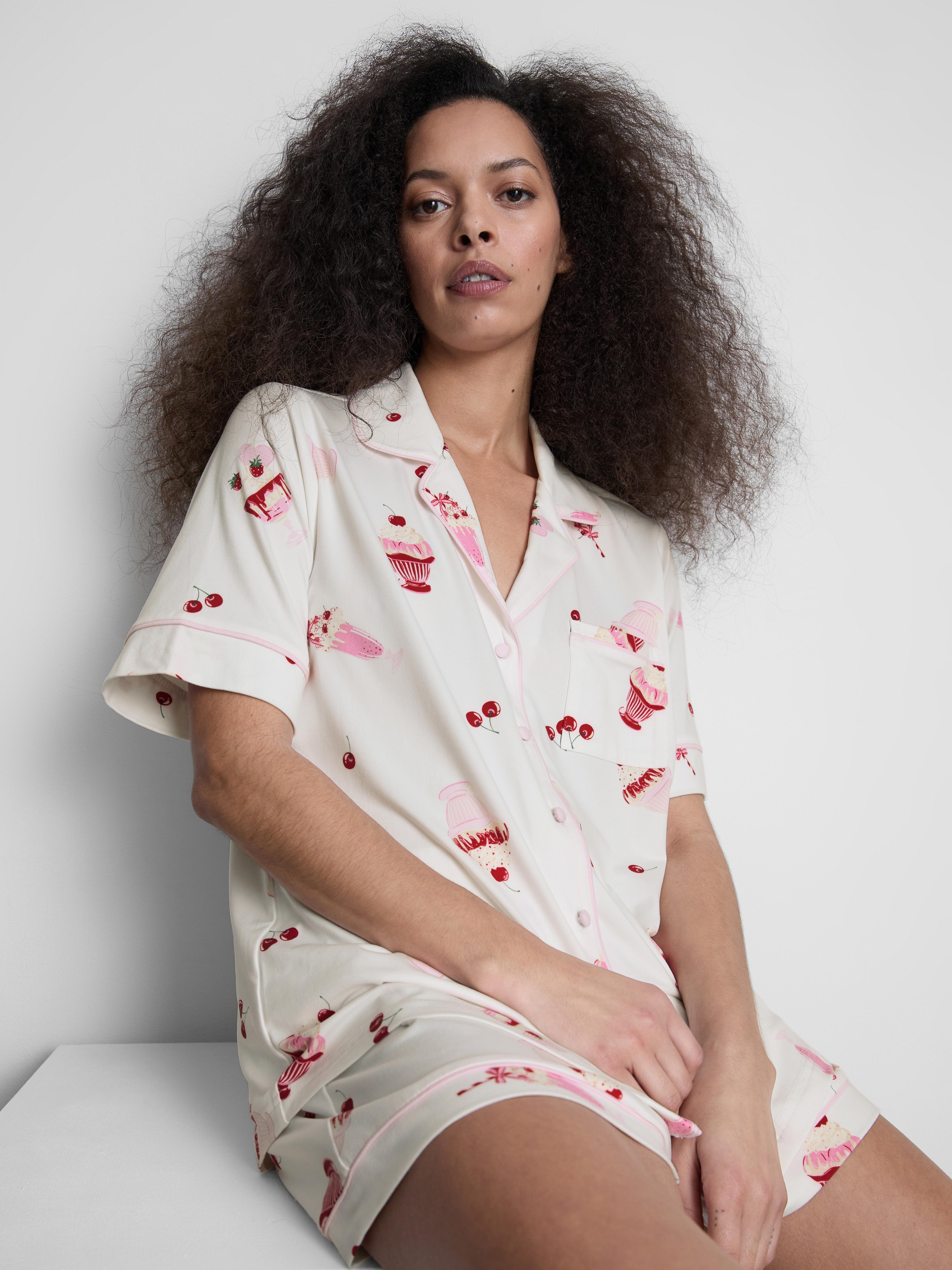 Women's White Printed Boyfriend Shorty Pajamas