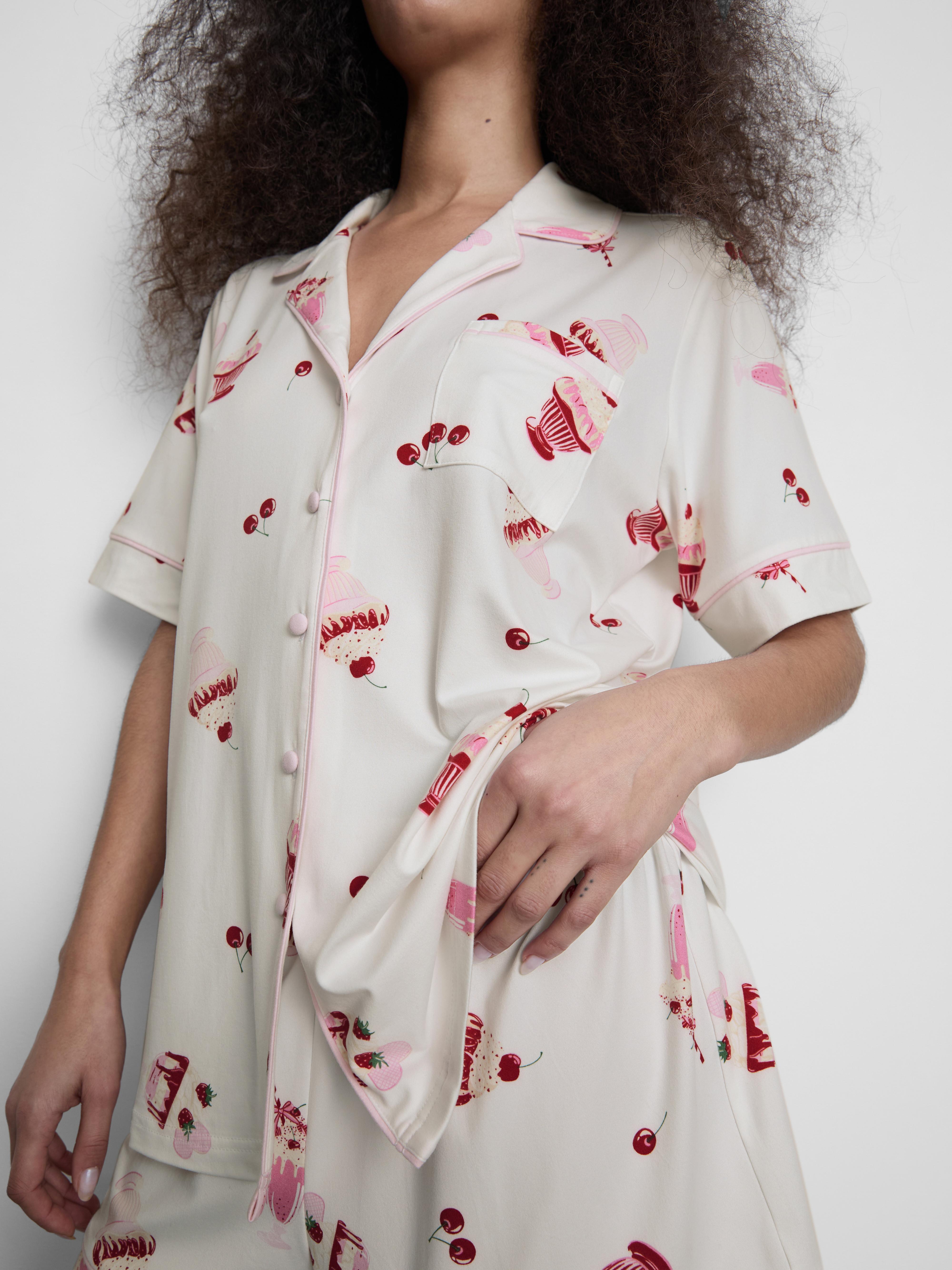 Women's White Printed Boyfriend Shorty Pajamas