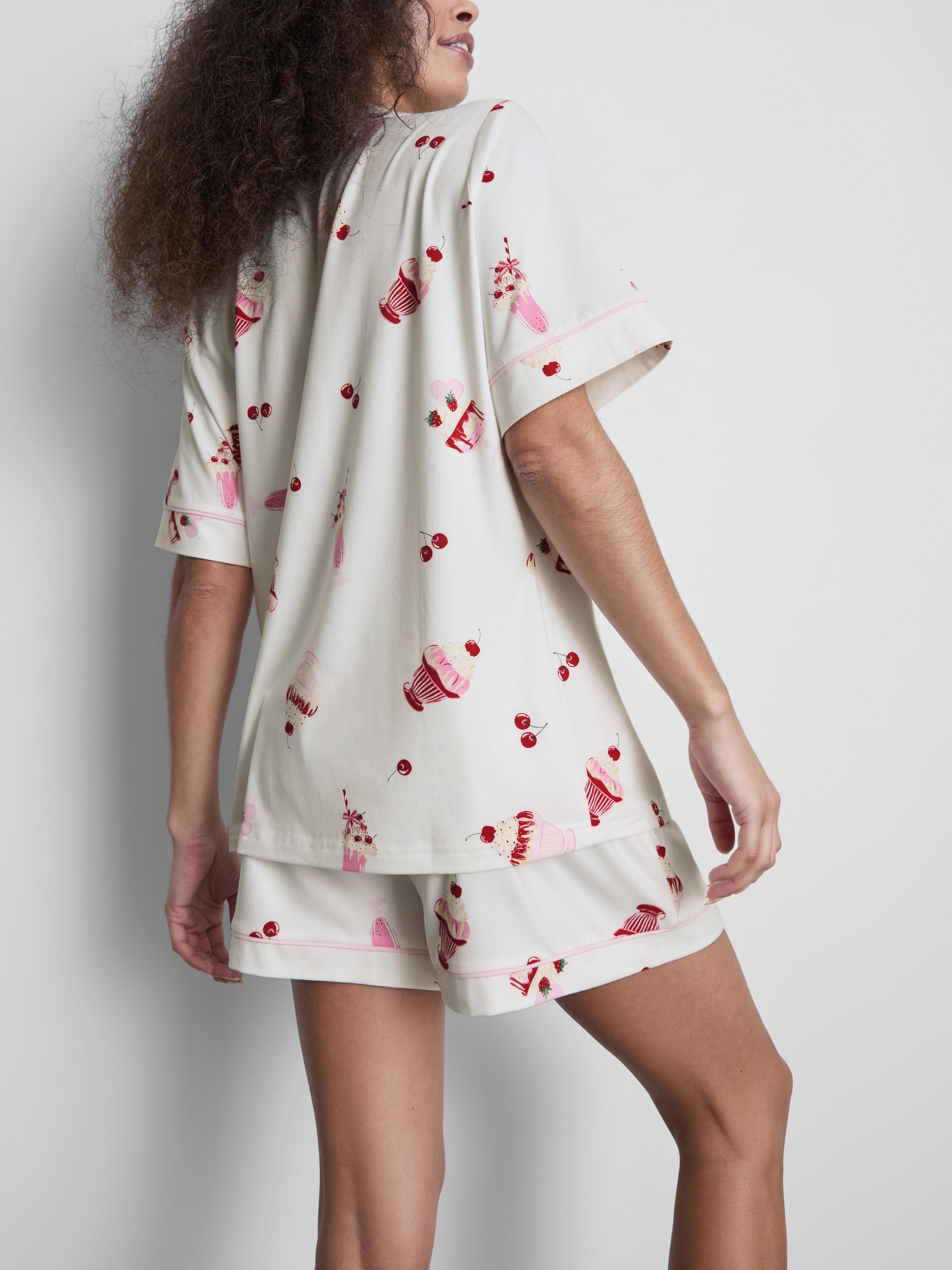 Women's White Printed Boyfriend Shorty Pajamas