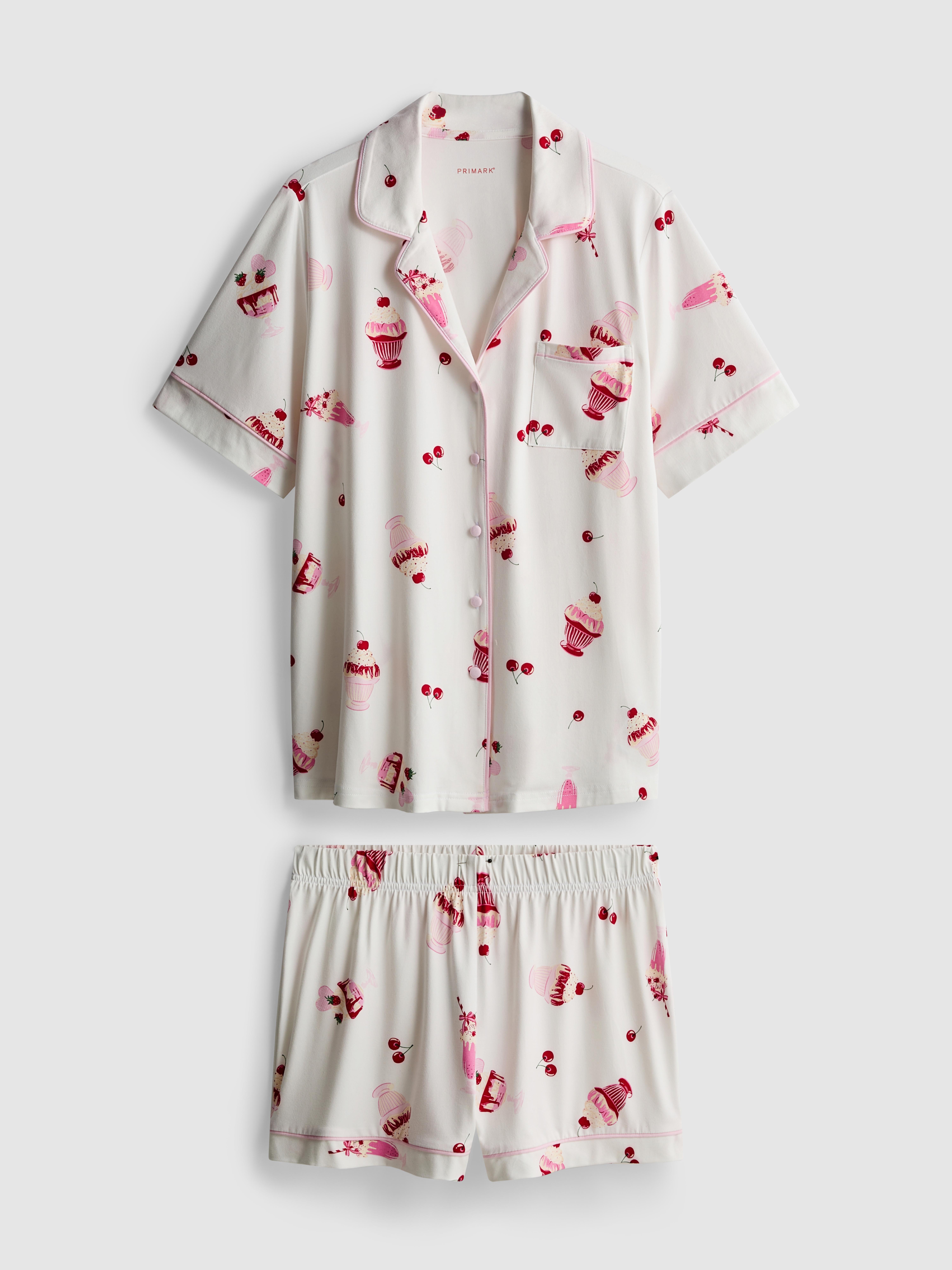 Women's White Printed Boyfriend Shorty Pajamas