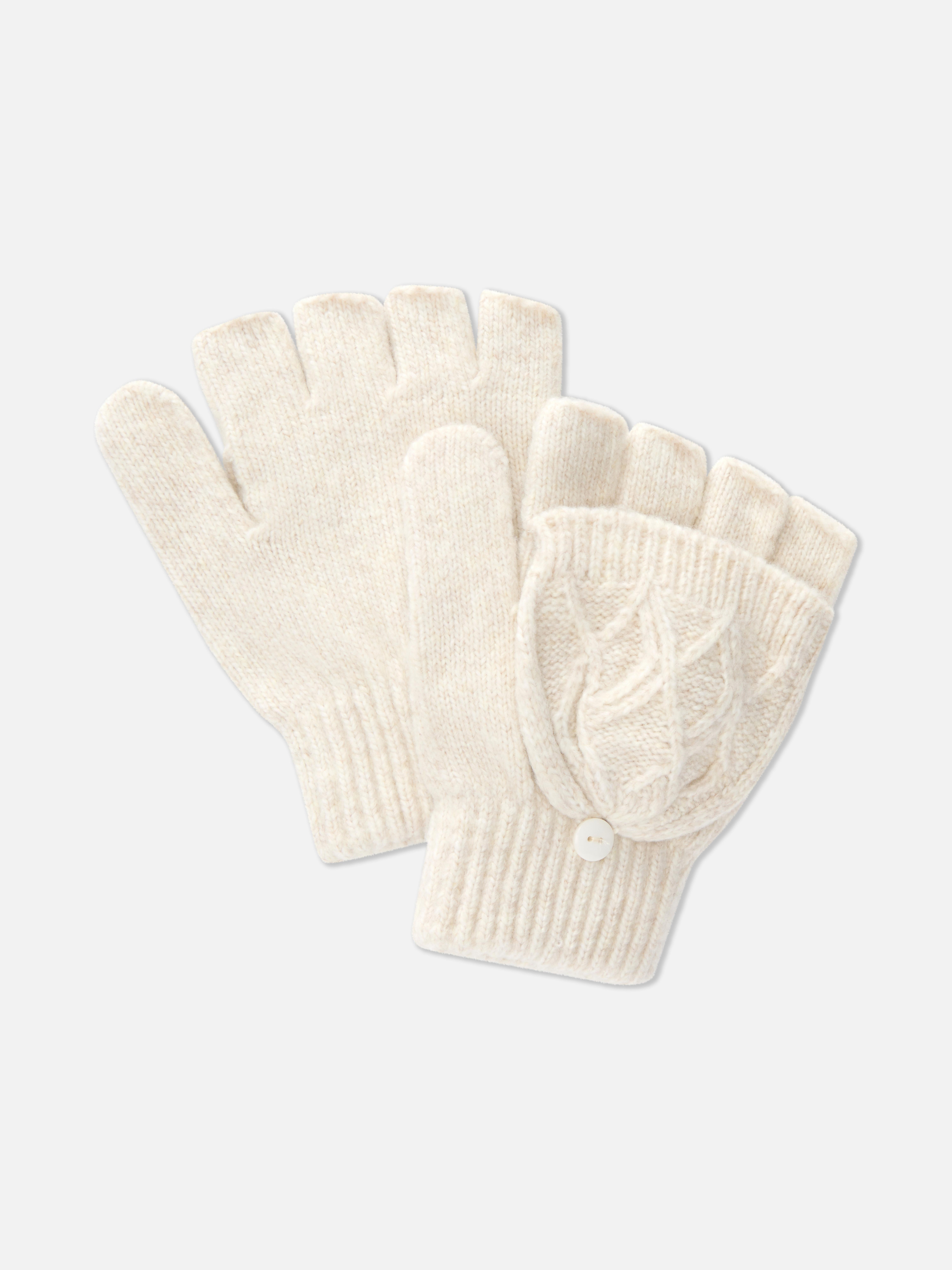 Cable Knit Flip Top Gloves Cream