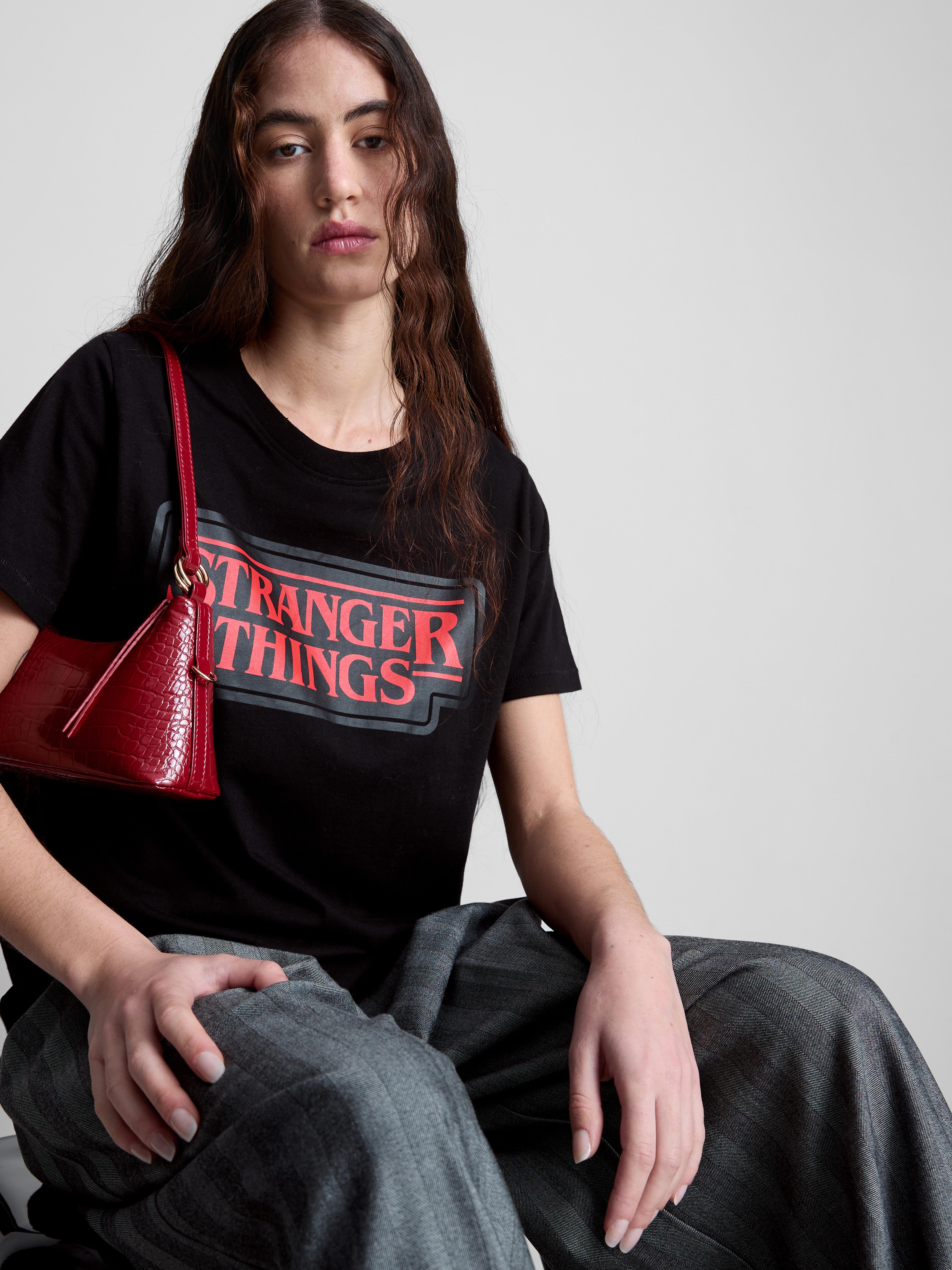 Womens Black Stranger Things Cotton Logo Tee | Primark