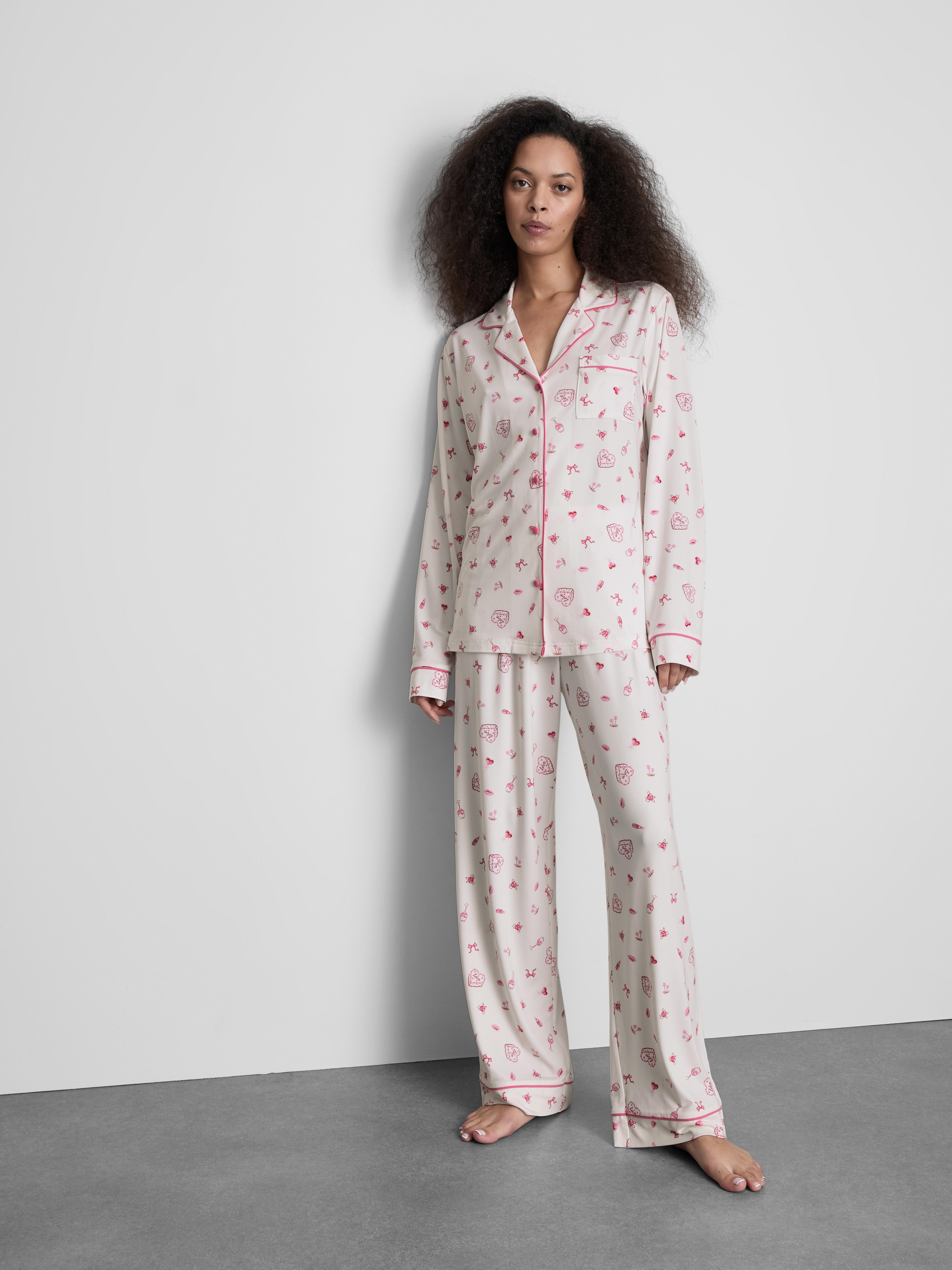 Women's White Printed Boyfriend Pajamas