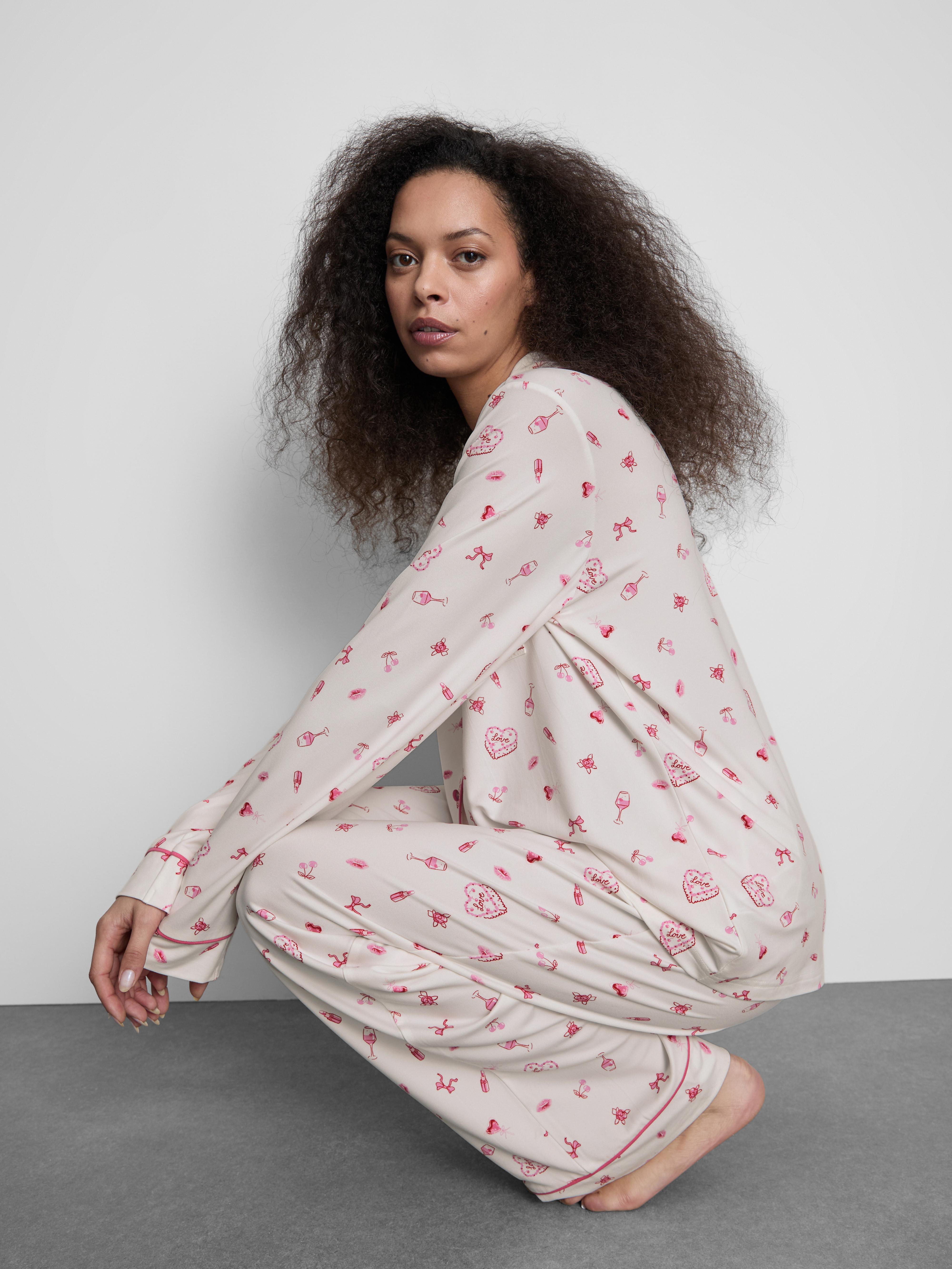 Women's White Printed Boyfriend Pajamas