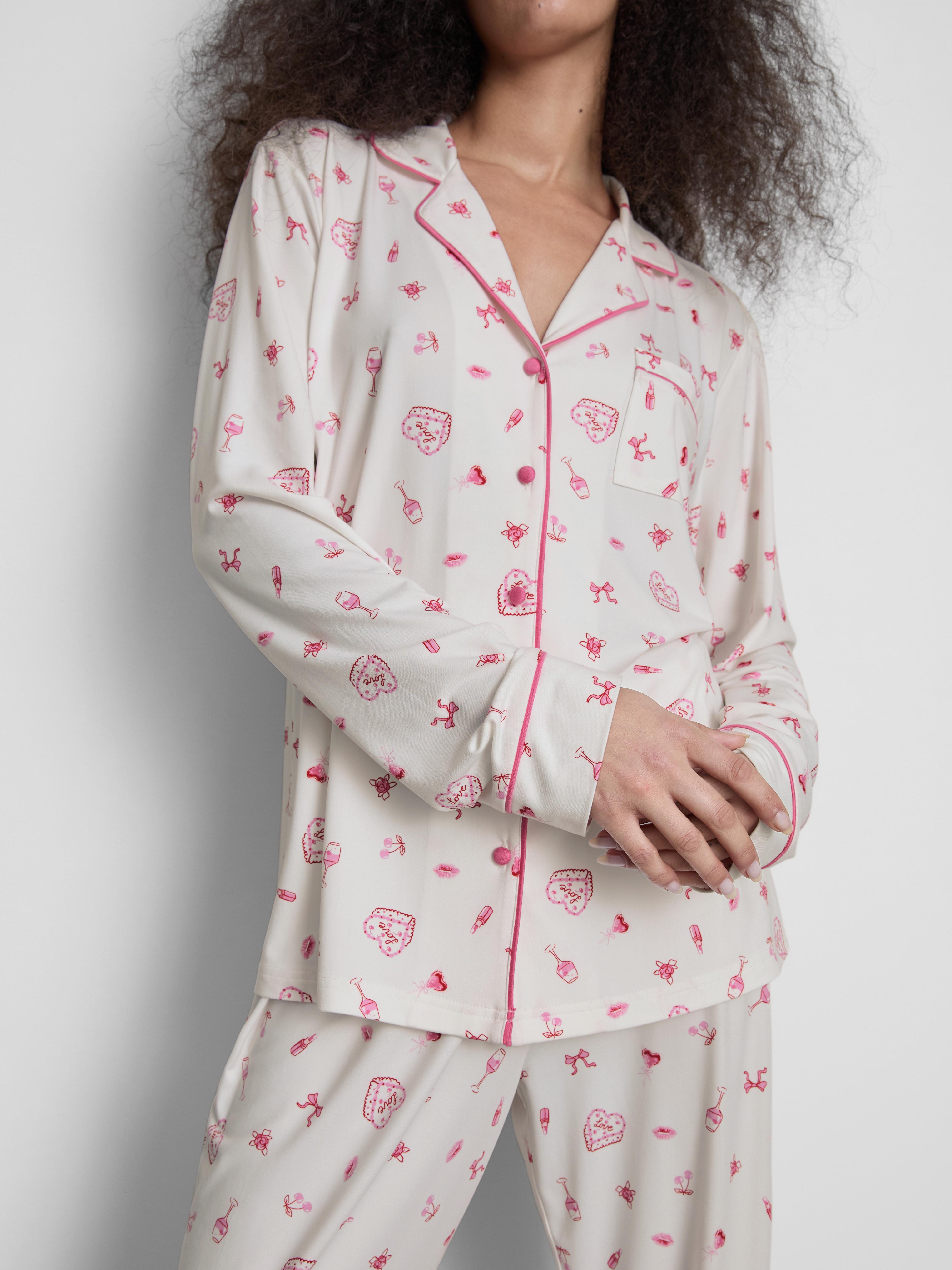 Women's White Printed Boyfriend Pajamas