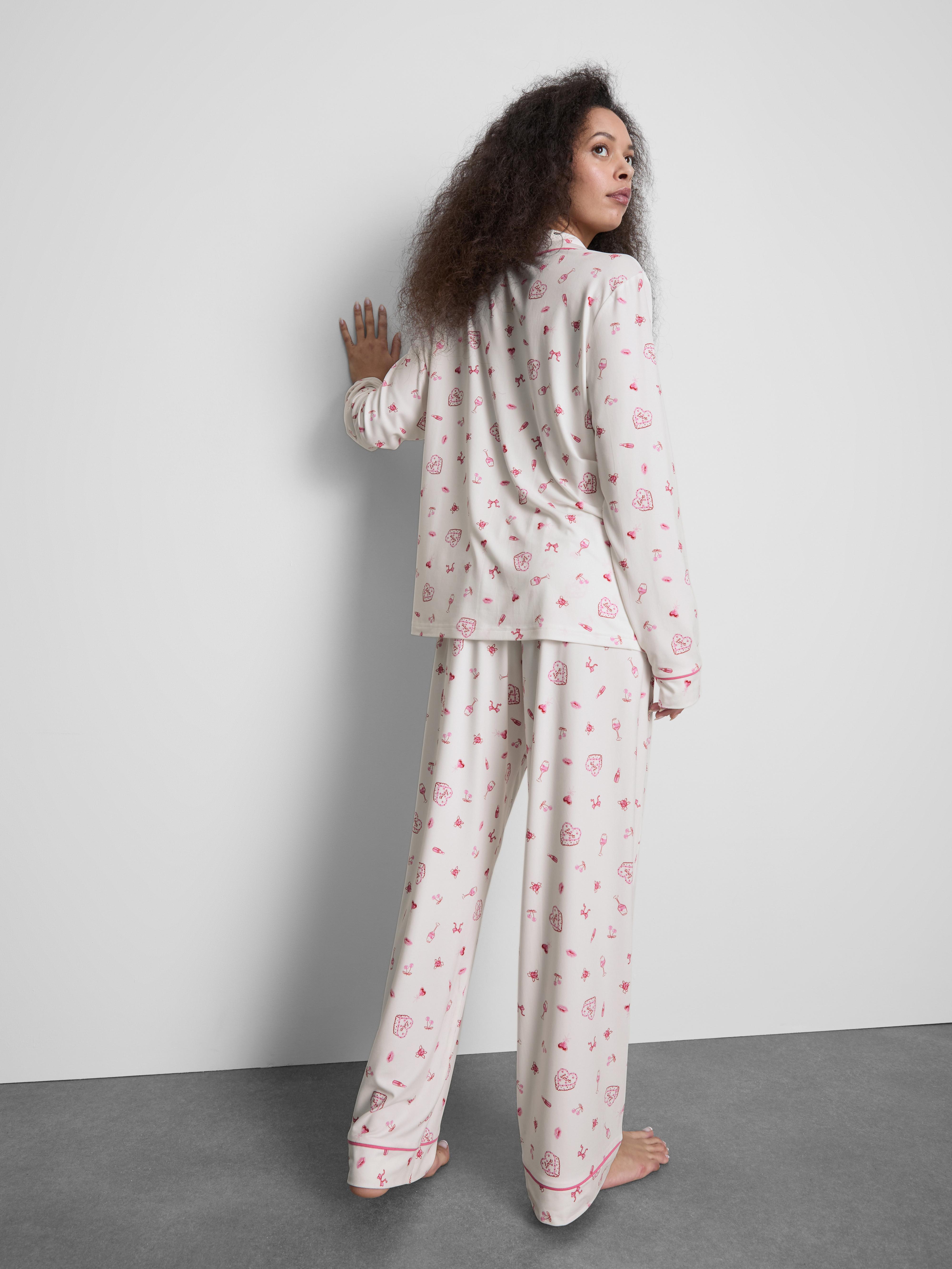 Women's White Printed Boyfriend Pajamas
