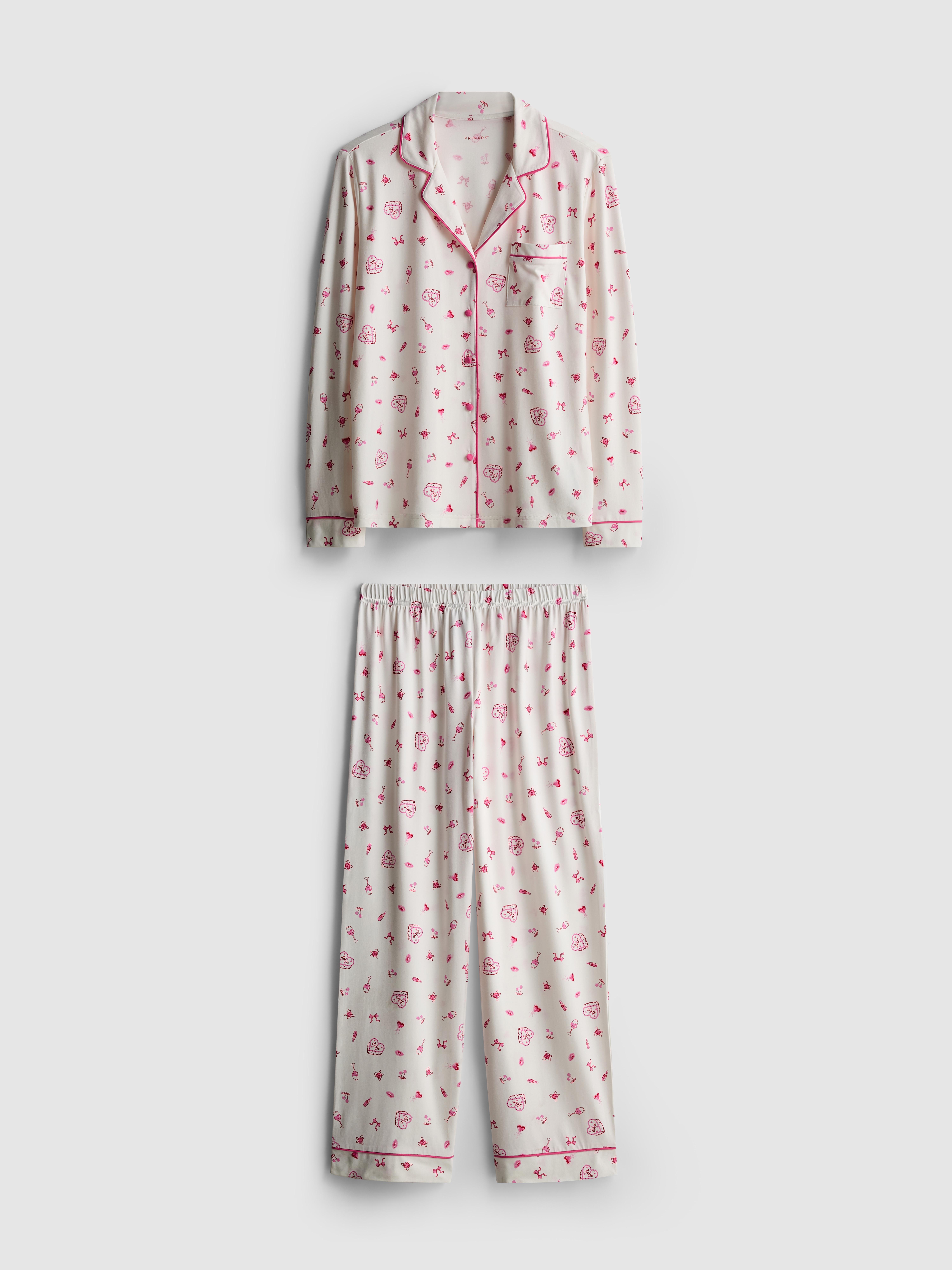 Women's White Printed Boyfriend Pajamas