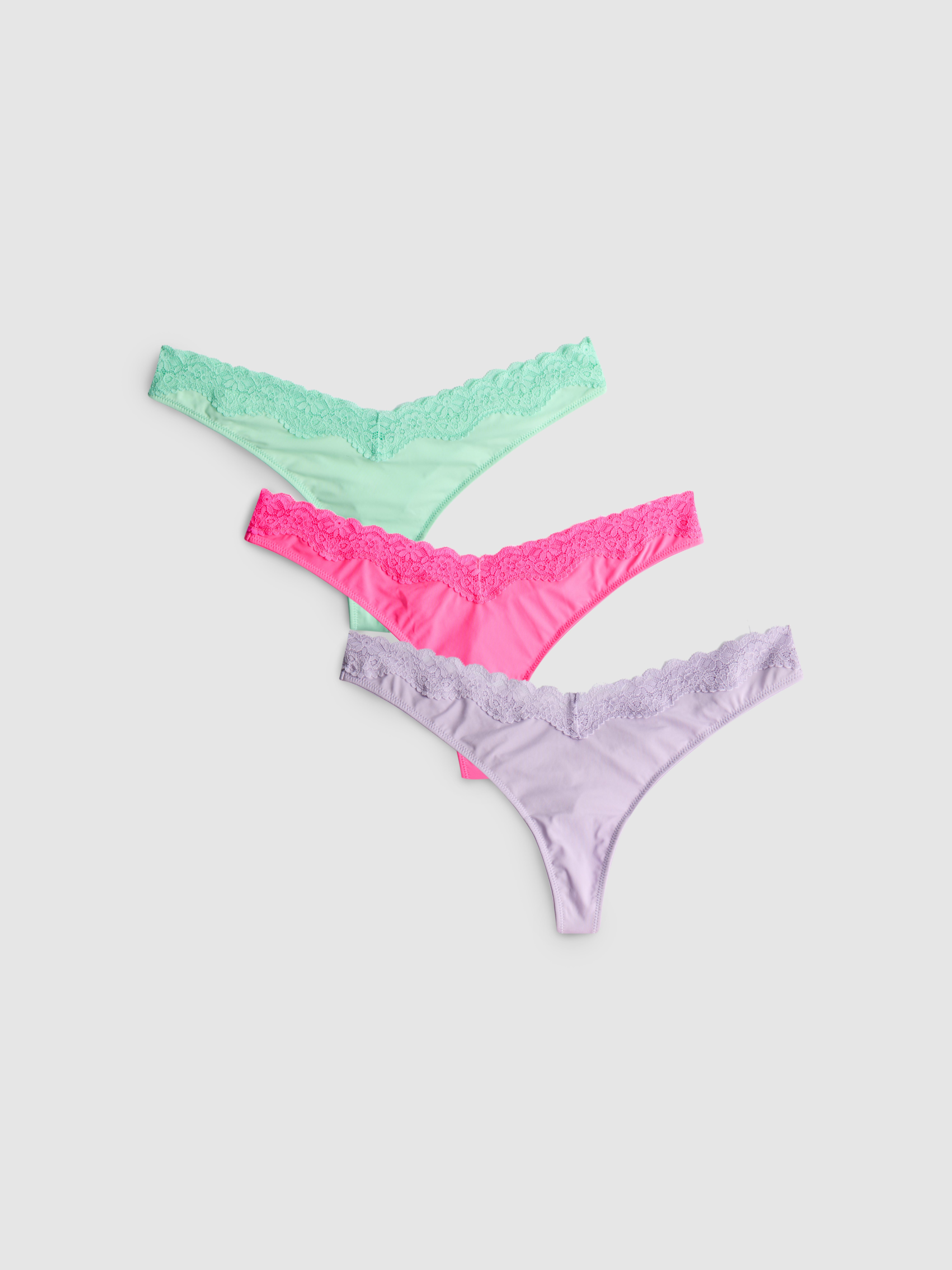 3pk Lace Trim Miami Thongs