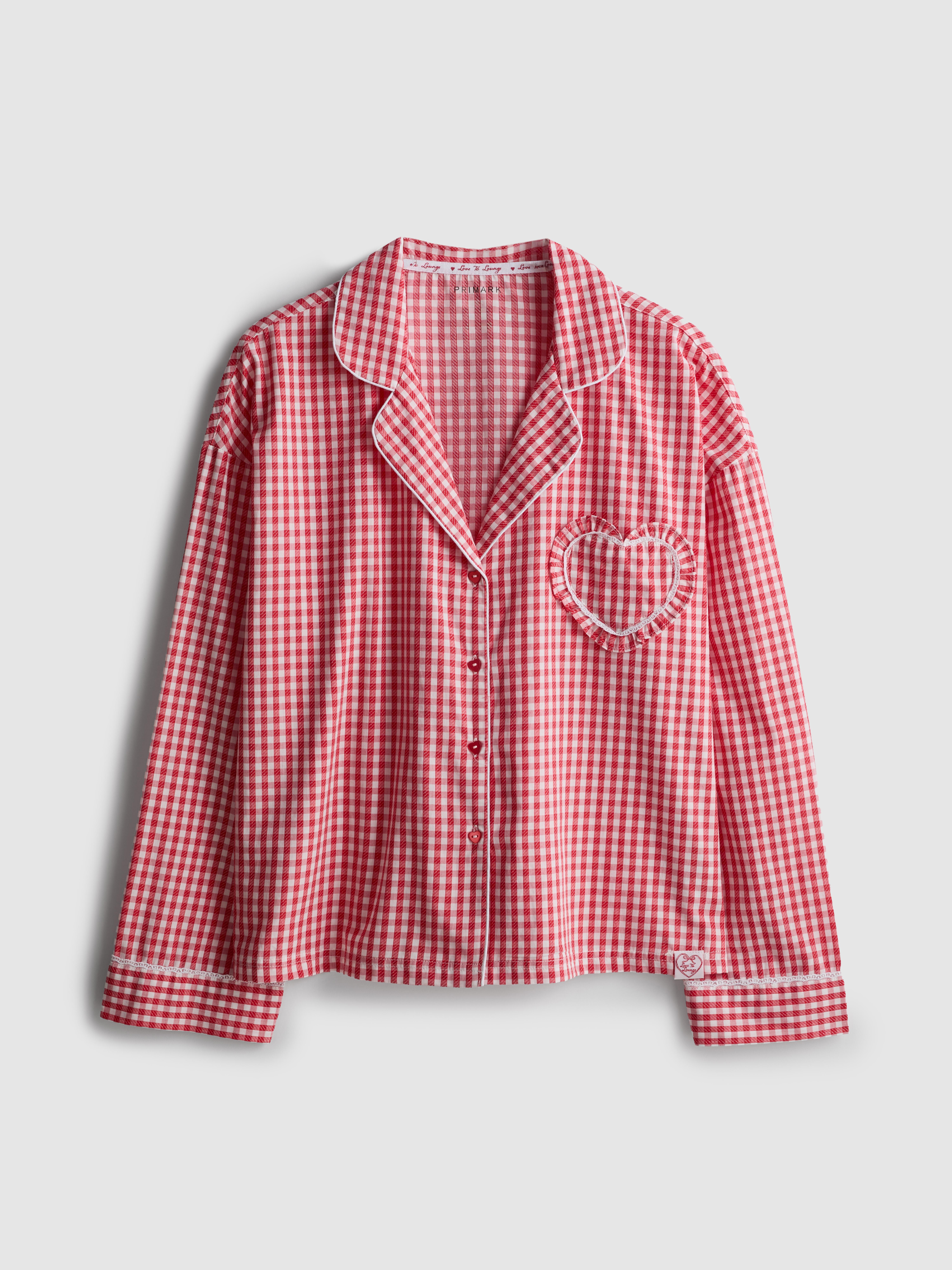 Women's Red Gingham Heart Detail Pajama Shirt