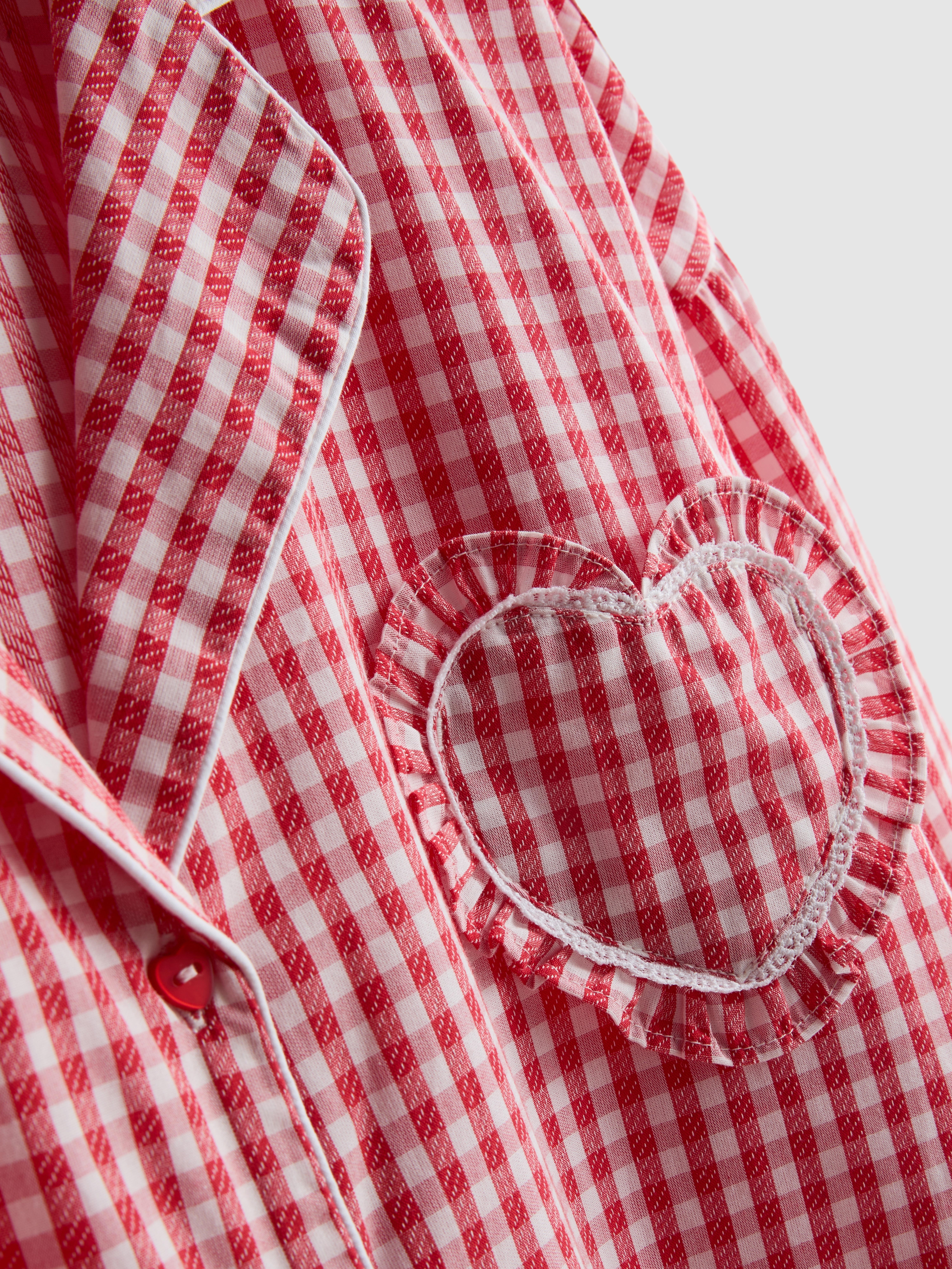 Women's Red Gingham Heart Detail Pajama Shirt