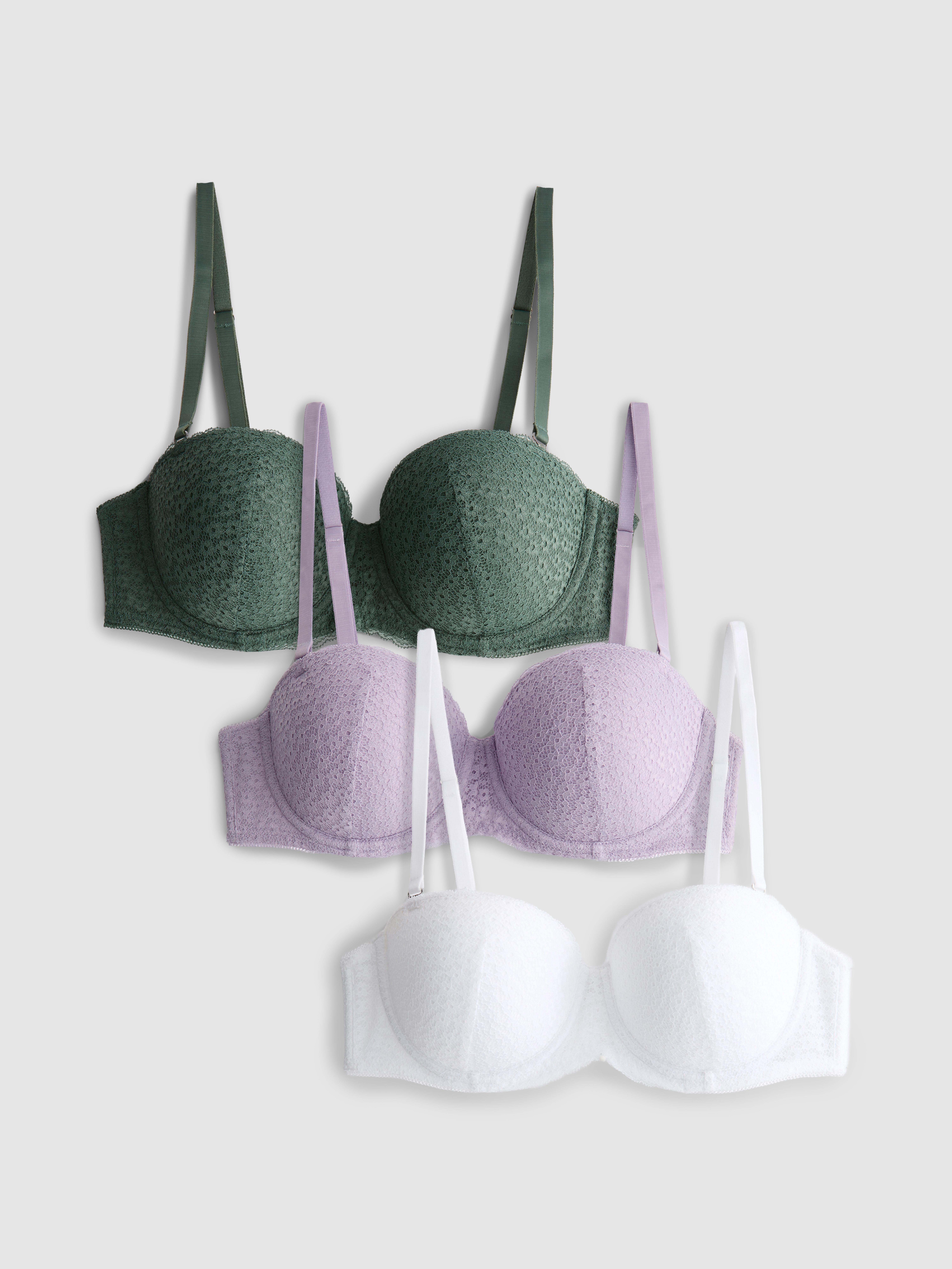 Pack 3 sutiãs balconette renda copas A-E